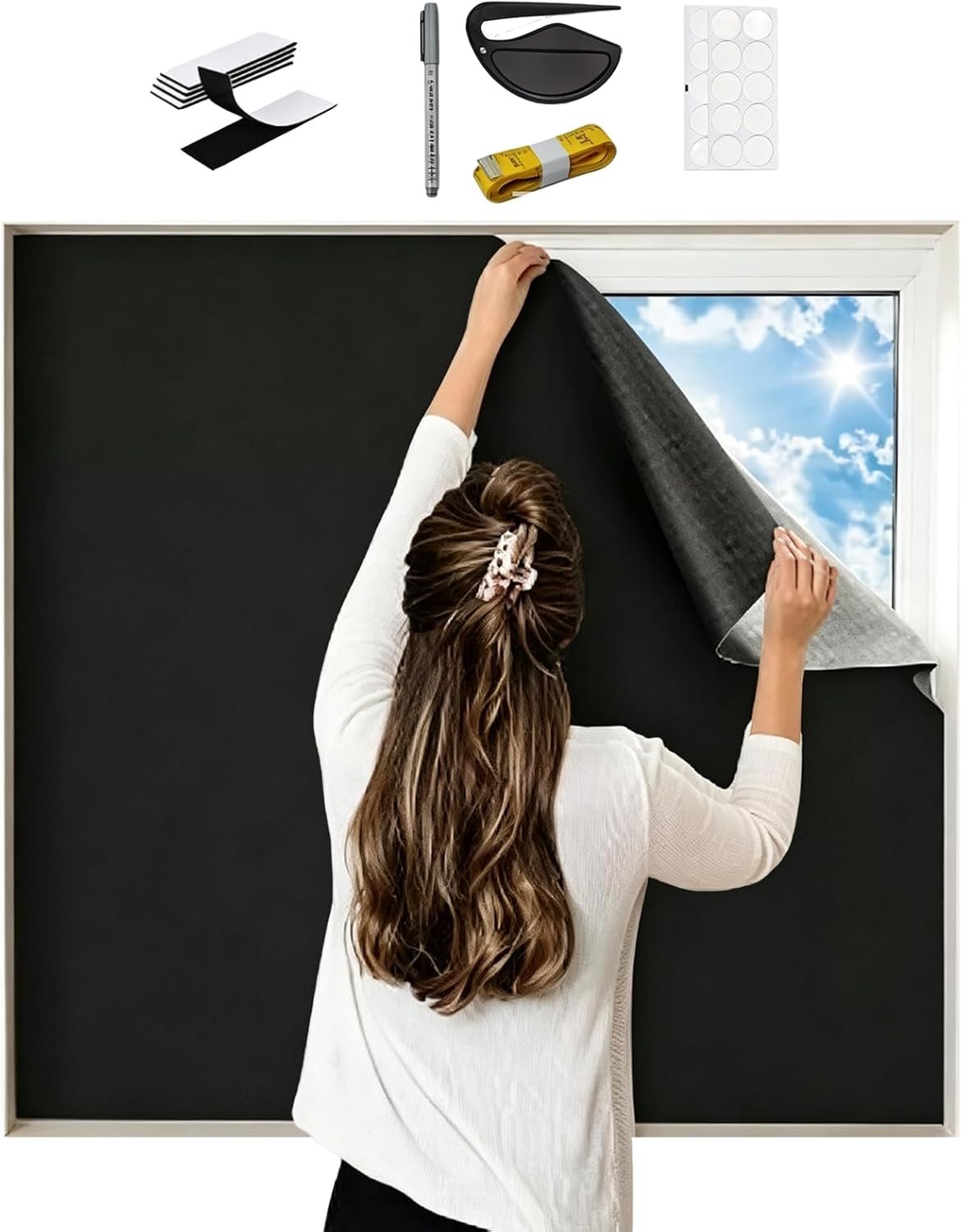 Blackout raamdecoratie 57,1 × 100 cm - zwart - volledig lichtwerend - ideaal voor een goede nachtrust - Vemera