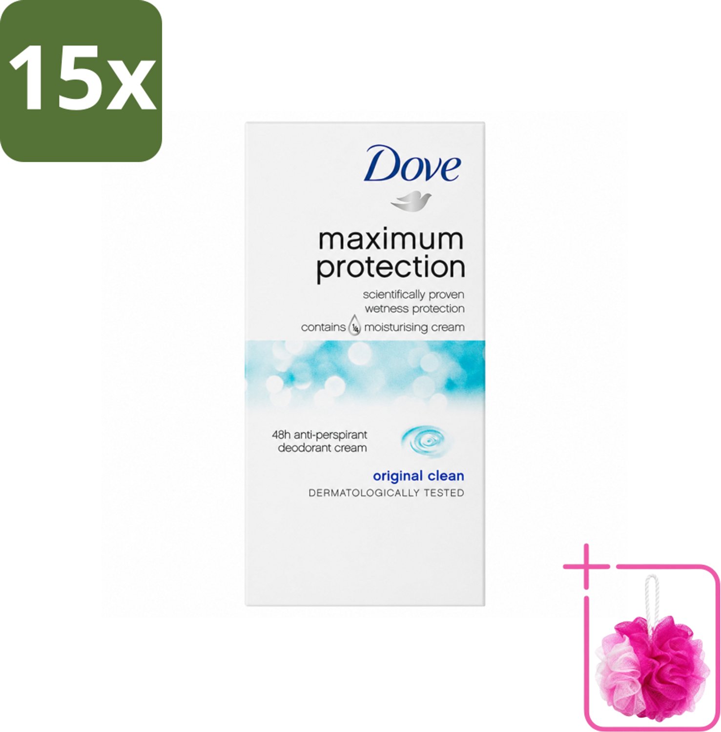 15 x Dove Deodorant Stick - Maximum Protection - Original Clean - 45 ml - Bulkverpakking - Anti-transpirant - Douchemop - Zweetbestendig