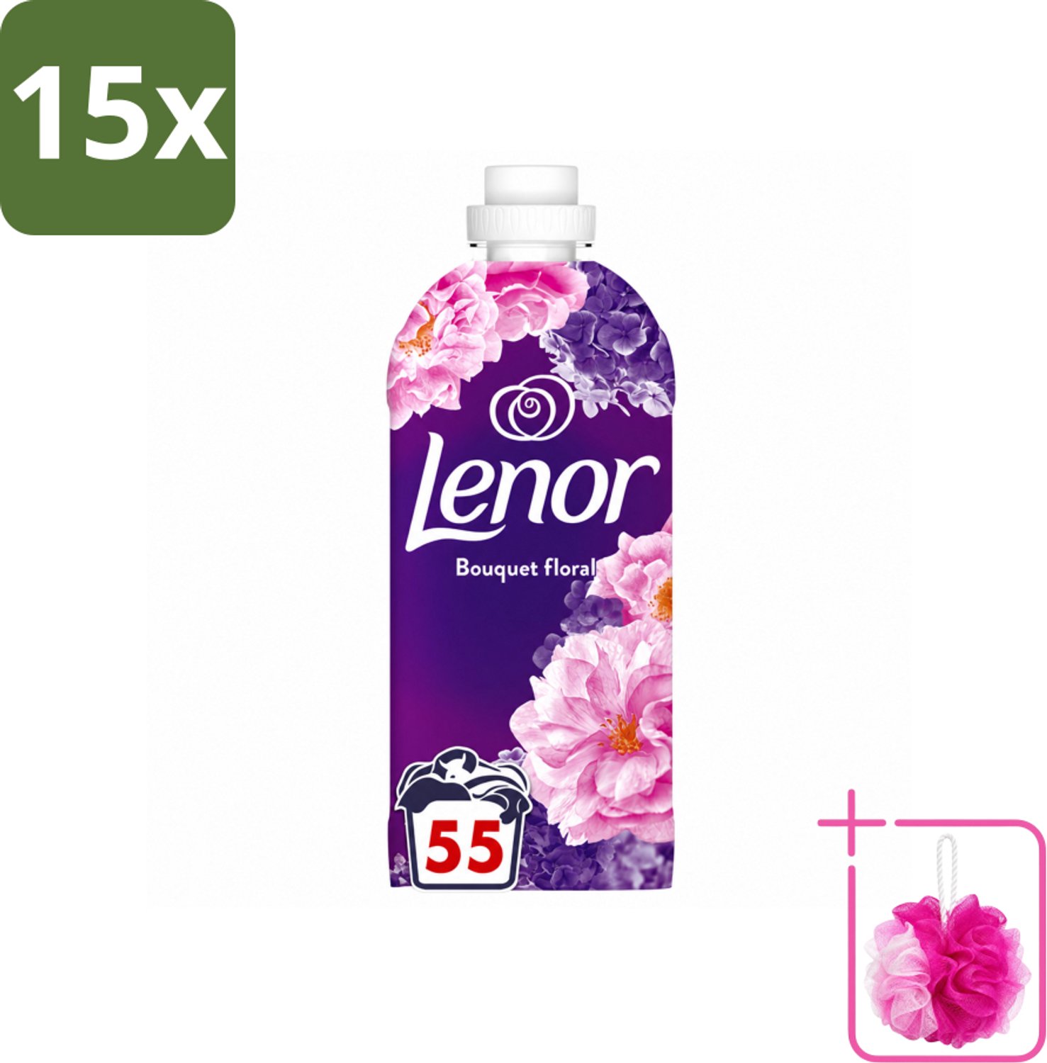 15 x Lenor - Wasverzachter - Bloemenboeket - Fris & Zacht - 55 Wasbeurten - Bulkverpakking - Wasverzachter bloemen - Douchemop - Frisse geur