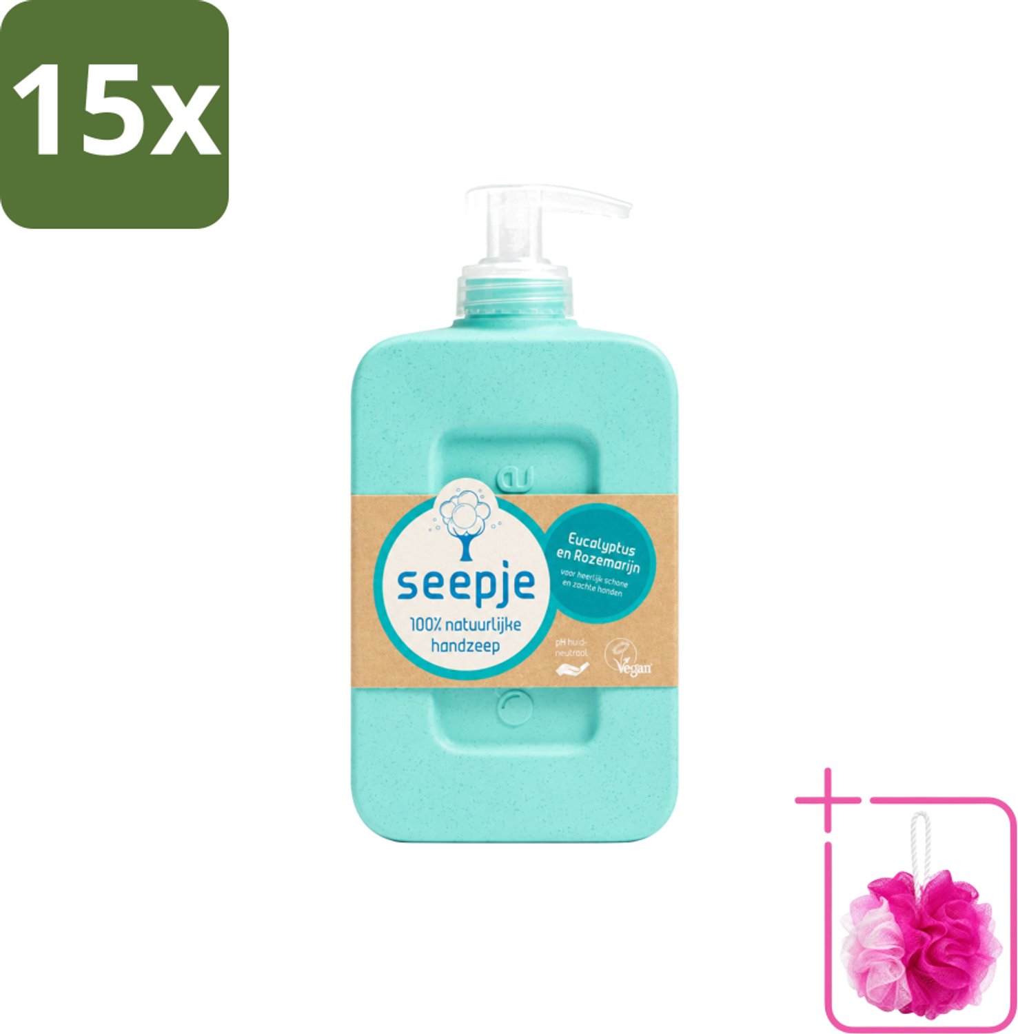 15 x Seepje - Handzeep - Eucalyptus met Rozemarijn - 300 ml - Antiseptische Geur - Bulkverpakking - Handzeep - Douchemop - Eucalyptus
