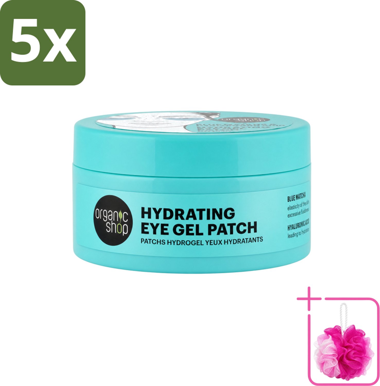 5 x Organic Shop - Eye Gel Patch Blue Matcha & Hyaluronic Acid - Verfrissend en Hydraterend - 60 Patches - Bulkverpakking - Oogverzorging - Douchemop - Hydratatie