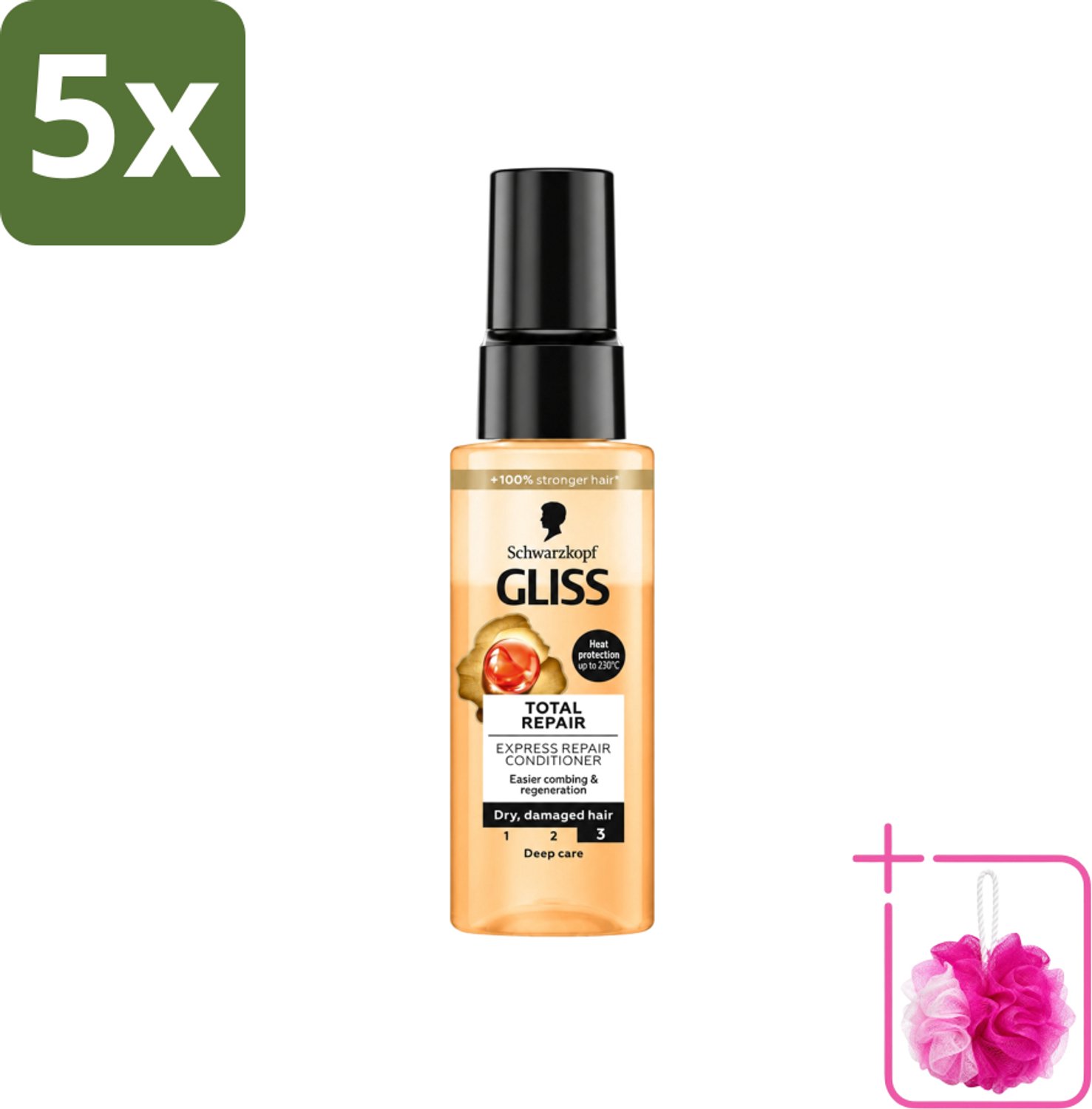 5 x Gliss - Total Repair - Express Repair Conditioner - Deep Care - 70 ml - Bulkverpakking - Haarkracht - Douchemop - Haarherstel