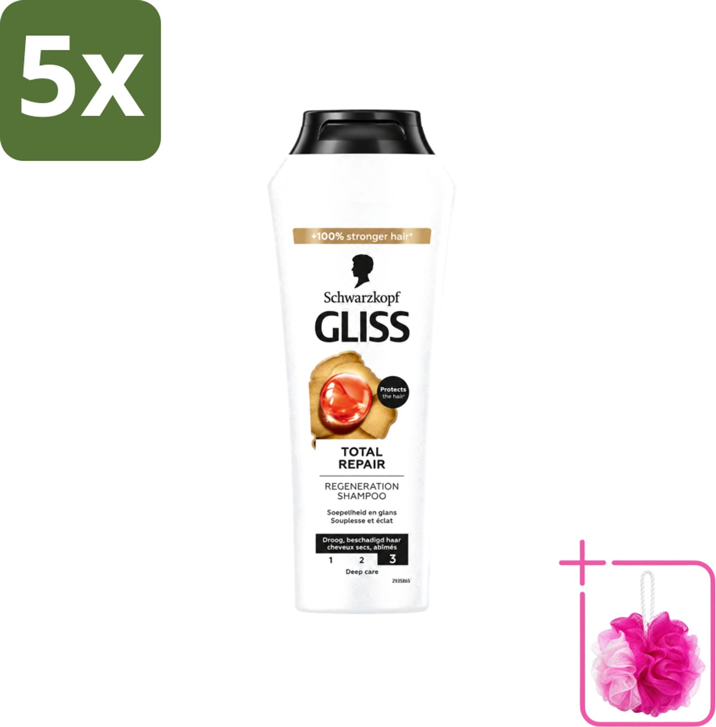 5 x Gliss - Shampoo - Total Repair - Voor Intensief Haarherstel - 250 ml - Bulkverpakking - Haarkracht - Douchemop - Haarherstel