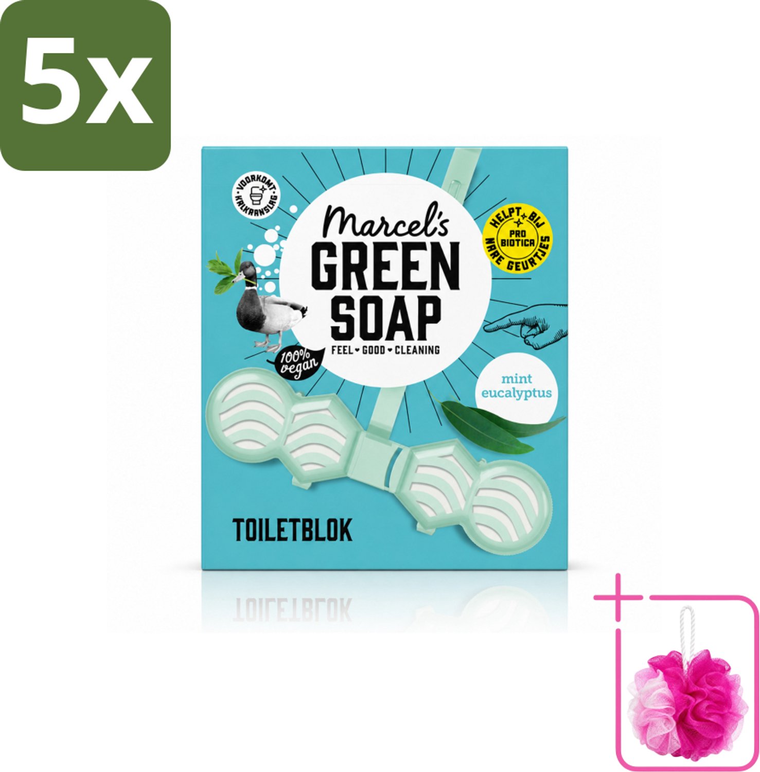 5 x Marcel's Green Soap - Toiletblok - Munt & Eucalyptus - Langdurige werking - 1 Toiletblok - Bulkverpakking - Toiletblok - Douchemop - Munt en eucalyptus