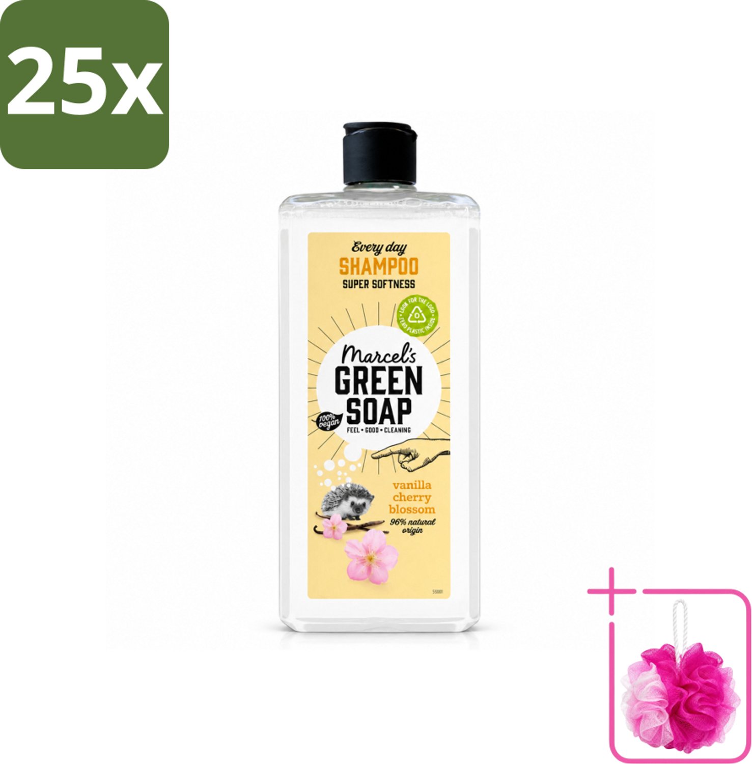 25 x Marcel's Green Soap - Every Day Shampoo - Vanilla & Cherry Blossom - Versterkt & verzorgt - 300 ml - Bulkverpakking - Dagelijks shampoo - Douchemop - Natuurlijke shampoo