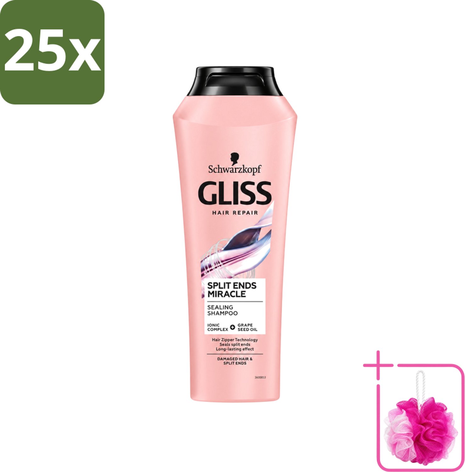 25 x Gliss - Shampoo - Split Hair Miracle - Voor Beschadigd Haar - 250 ml - Bulkverpakking - Gespleten haarpunten - Douchemop - Haarherstel
