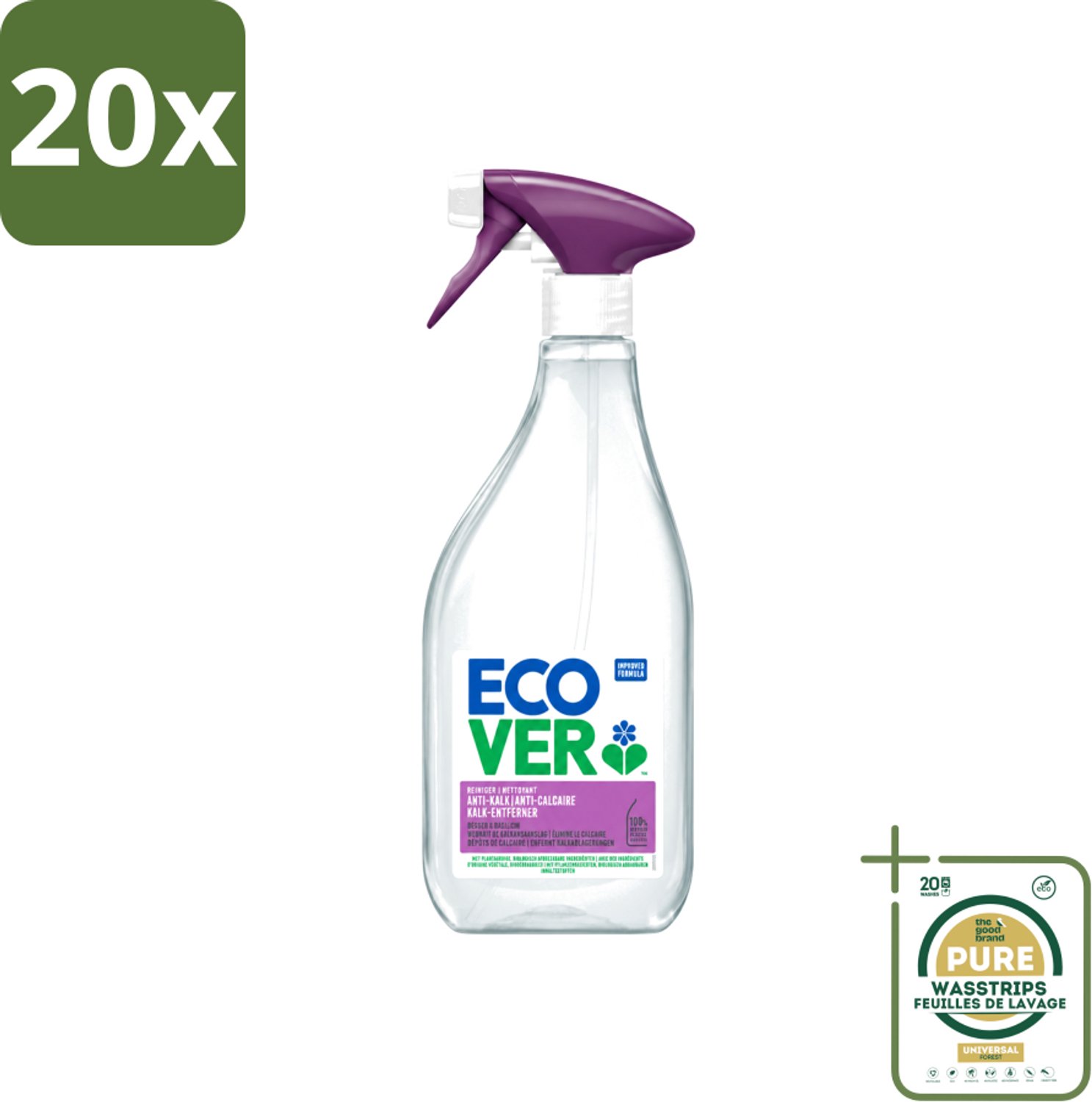 20 x Ecover - Kalkreiniger - Bessen & Basilicum - 500 ml - Wasstrips - Ontkalken - Kalkverwijderen - Kalkaanslag - Reinigen - Badkamer