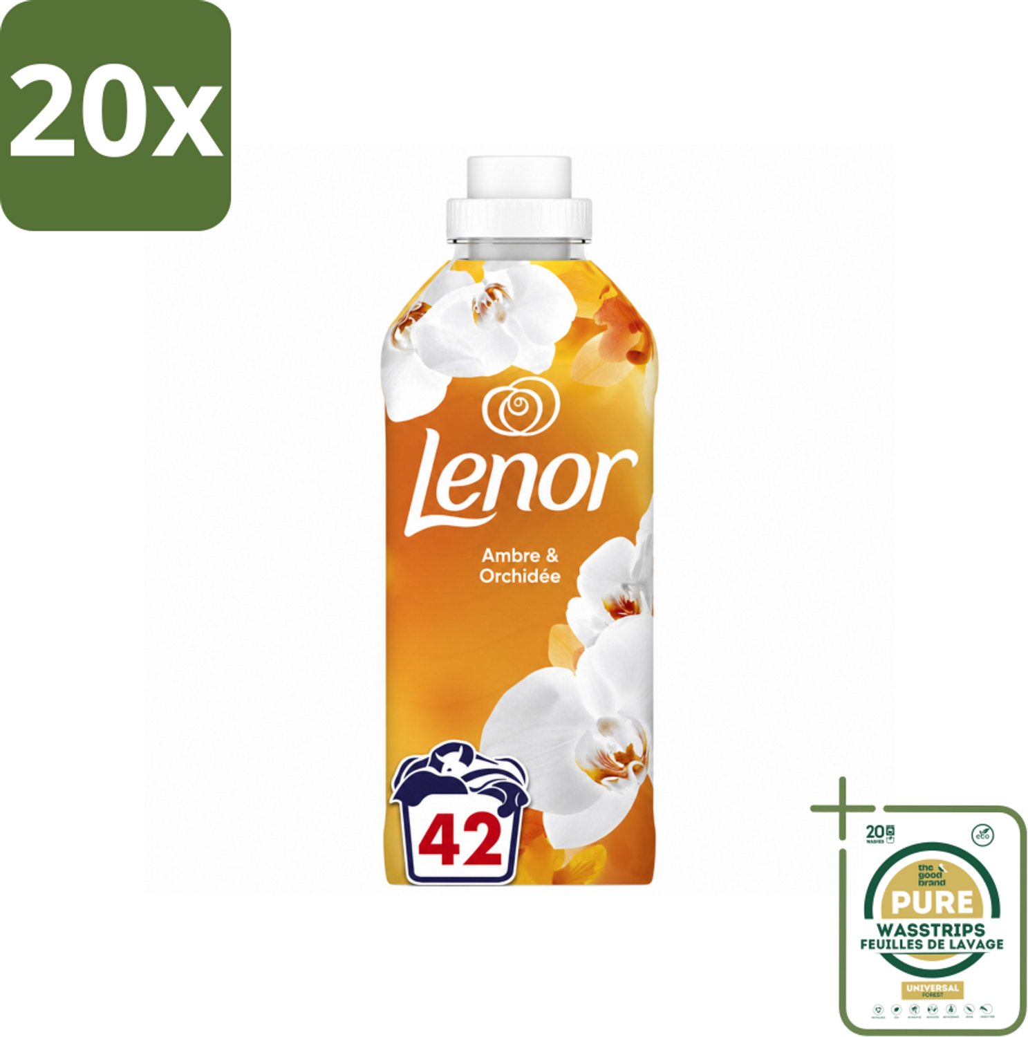 20 x Lenor - Wasverzachter - Amber & Orchidee - Fris & Zacht - 42 Wasbeurten - Wasstrips - Wasverzachter - Fris - Ontspannen - Geur - Wasgeur