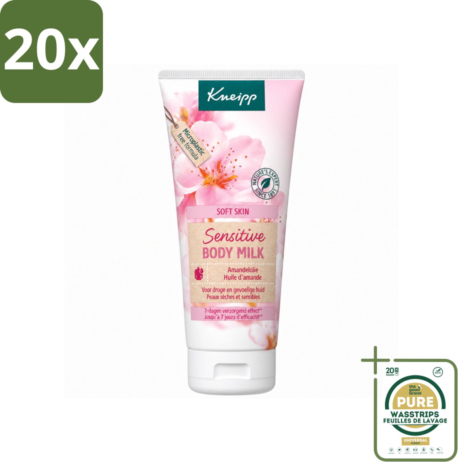20 x Kneipp - Body lotion - Soft Skin - Amandelbloesem - 200 ml - Wasstrips - Huidverzorging - Droge Huid - Gevoelige Huid - Bodylotion - Amandelolie