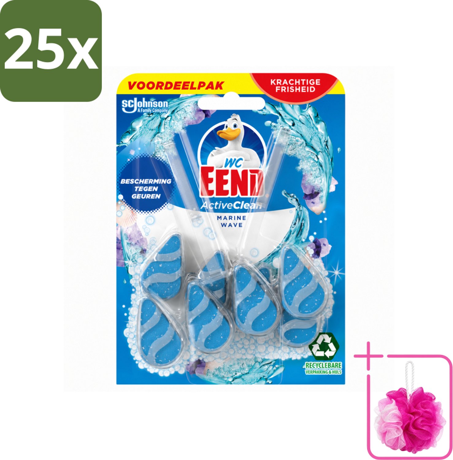 25 x WC Eend - Active Clean Marine - Toiletblok Duopack - Meer Schuim & Frisheid - 2 Toiletblokken - Bulkverpakking - Toiletblok - Douchemop - Reiniging toilet