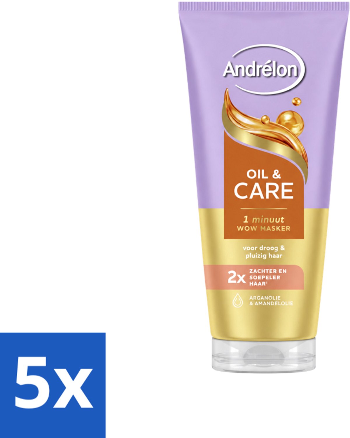 5 x Andrélon – Haarmasker WOW – Oil & Care – 180 ml - Voordeelverpakking - 5 stuks