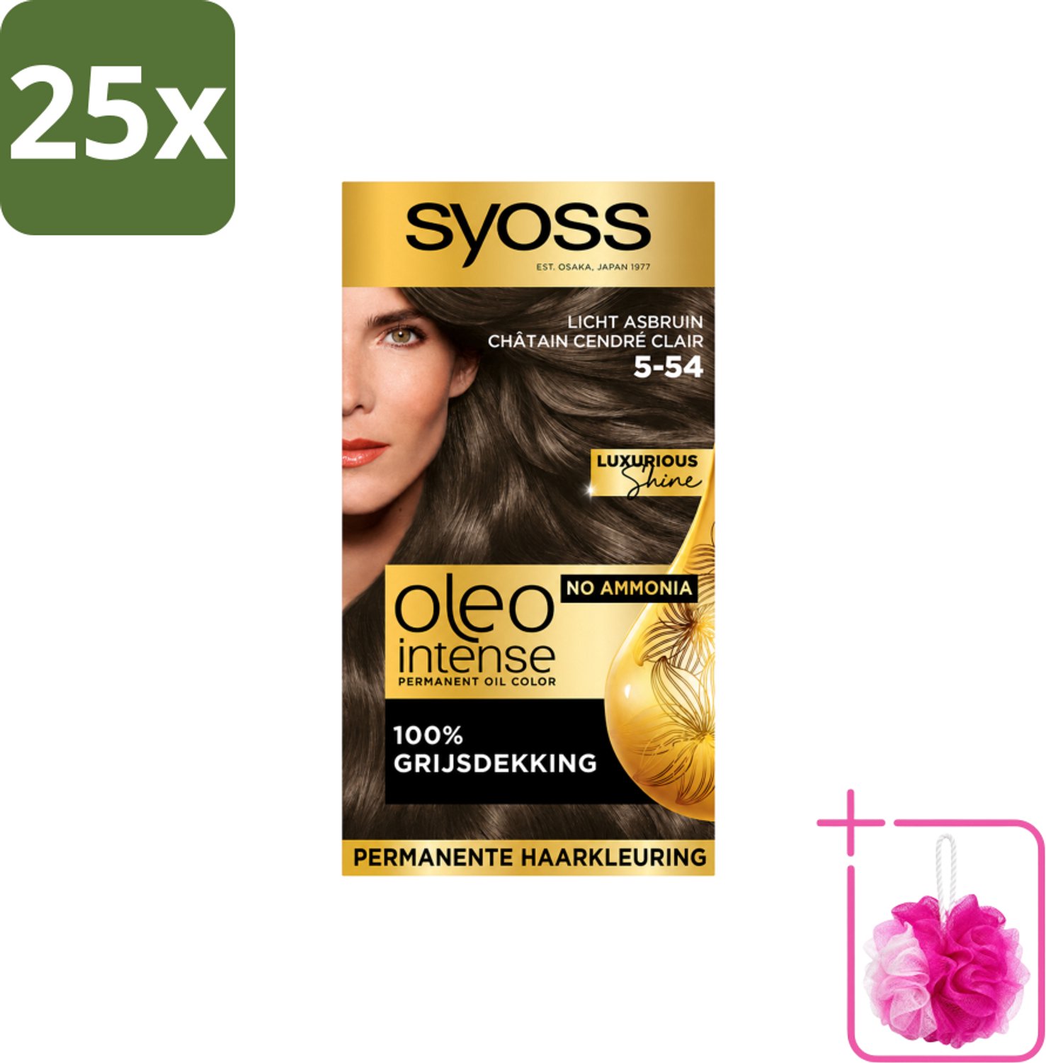 25 x SYOSS - Oleo Intense 5-54 Licht As Bruin - Haarverf - Zonder Ammoniak - Grijsdekking - Langdurige Kleur - Bulkverpakking - Haarkleur - Douchemop - Haarkleuring