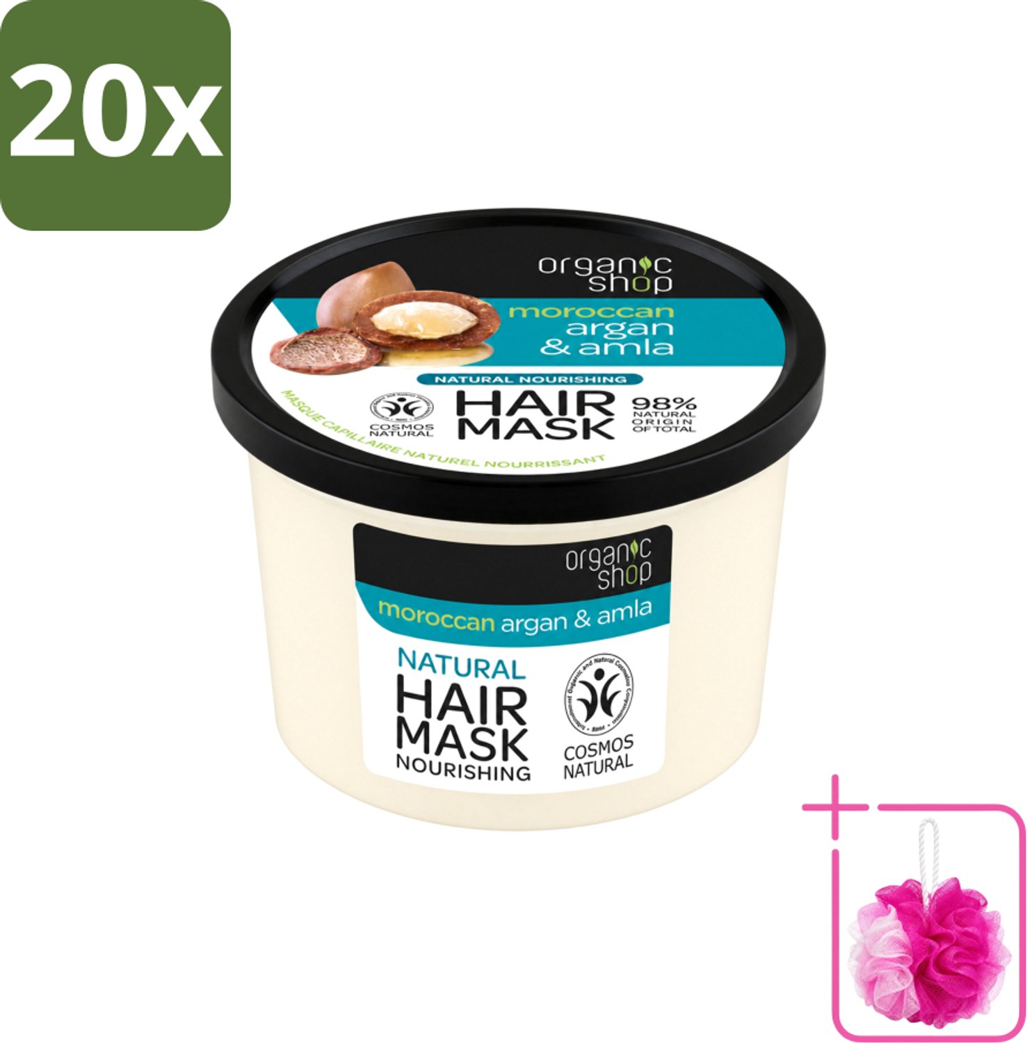 20 x Organic Shop - Haarmasker Argan & Amla - Herstellend en Verzorgend - 250 ml - Bulkverpakking - Haarmasker - Douchemop - Herstel haar