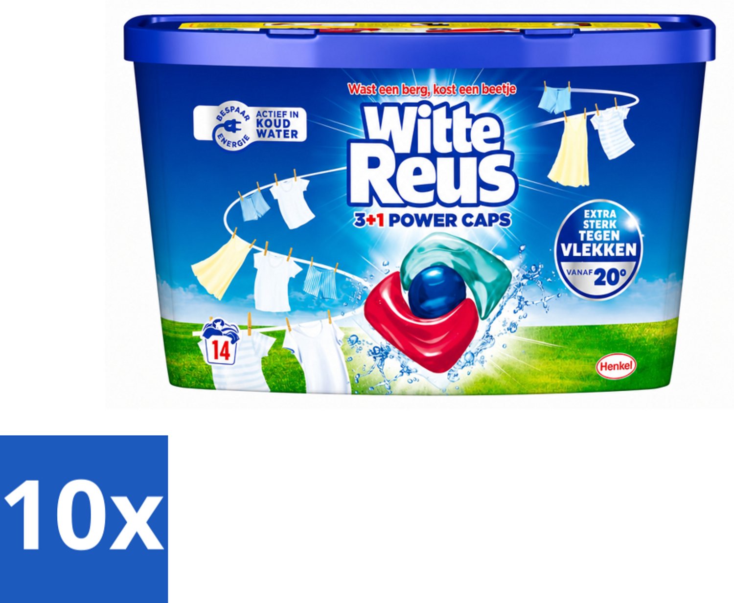10 x Witte Reus - Wasmiddel - Power Caps 3+1 - 14 Capsules - Voordeelverpakking - 10 stuks