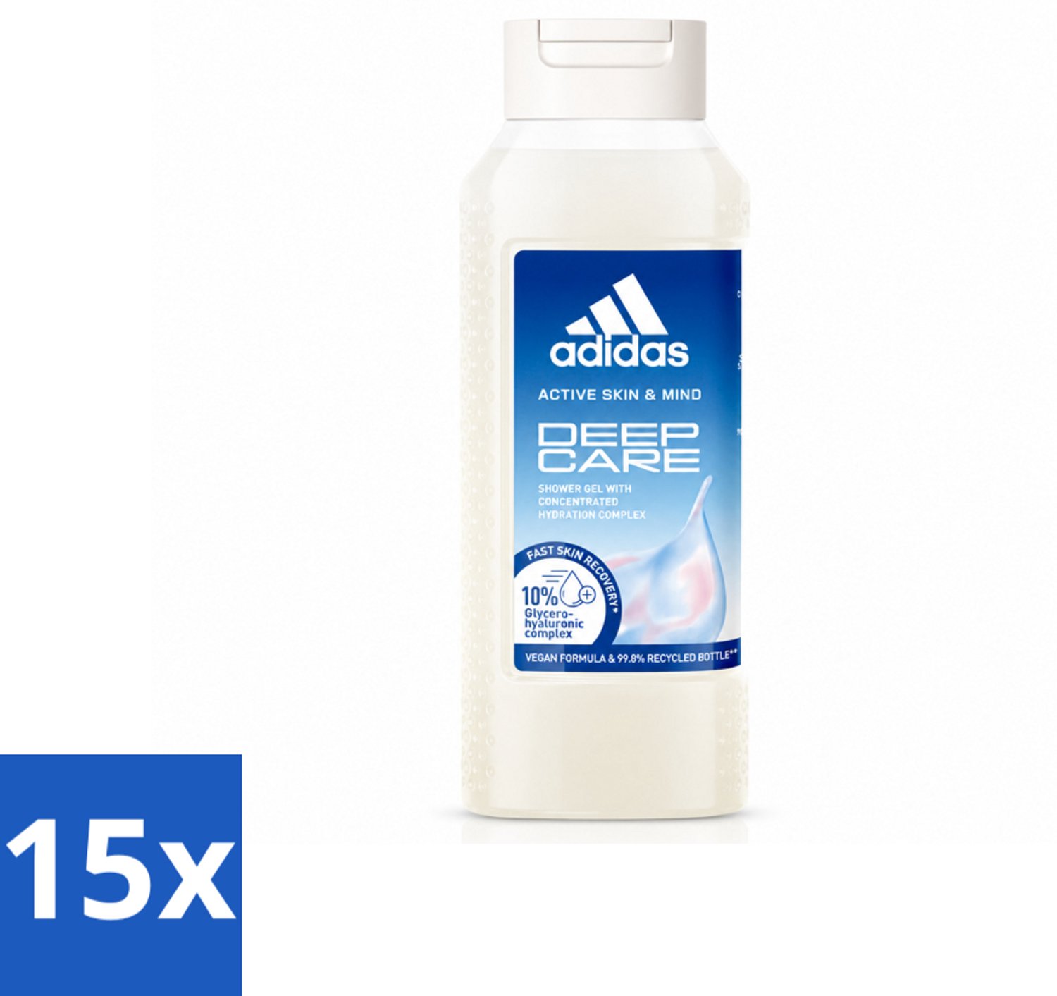 15 x Adidas – Douchegel – Active Skin & Mind Deep Care – 250 ml - Voordeelverpakking - 15 stuks