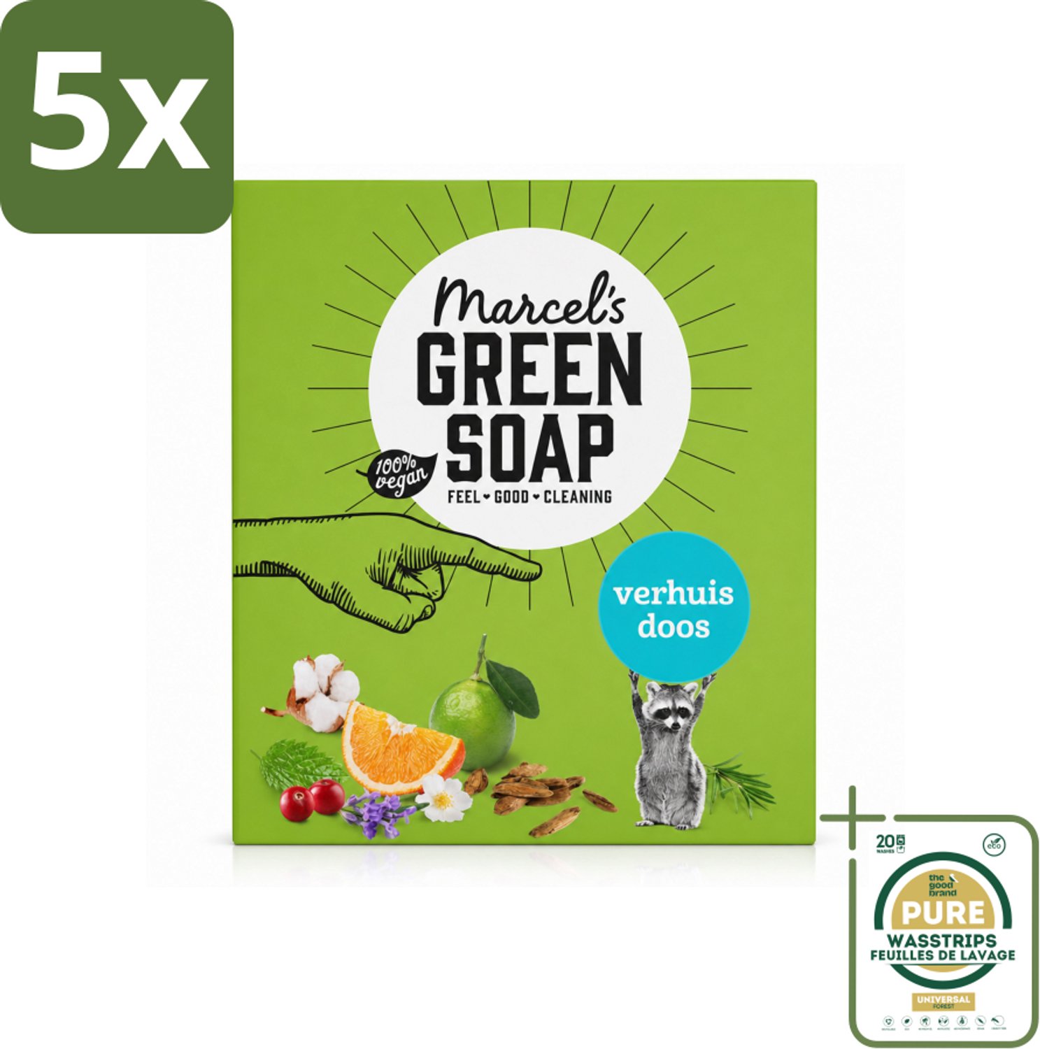 5 x Marcel's Green Soap - Verhuisdoos - Duurzaam Schoonmaken - Natuurlijke verzorging - 8 Zeepjes - Wasstrips - Verhuisdoos - Duurzaam Schoonmaken - Natuurlijke Reiniging - Schoonmaken - Milieuvriendelijk