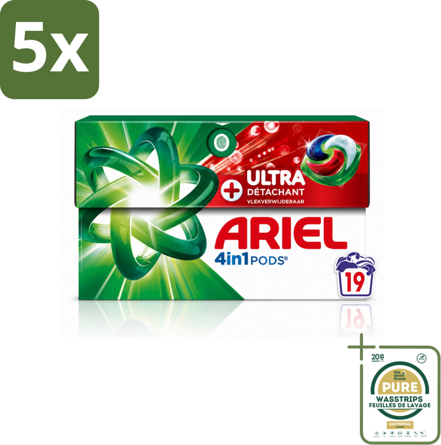 5 x Ariel - 4in1 Wasmiddel Pods - Ultra Vlekverwijderaar - 19 Pods - Wasstrips - Wasmiddel - Vlekverwijderaar - 4in1 Wasmiddel - Pod Wasmiddel - Ultra Vlekverwijderaar