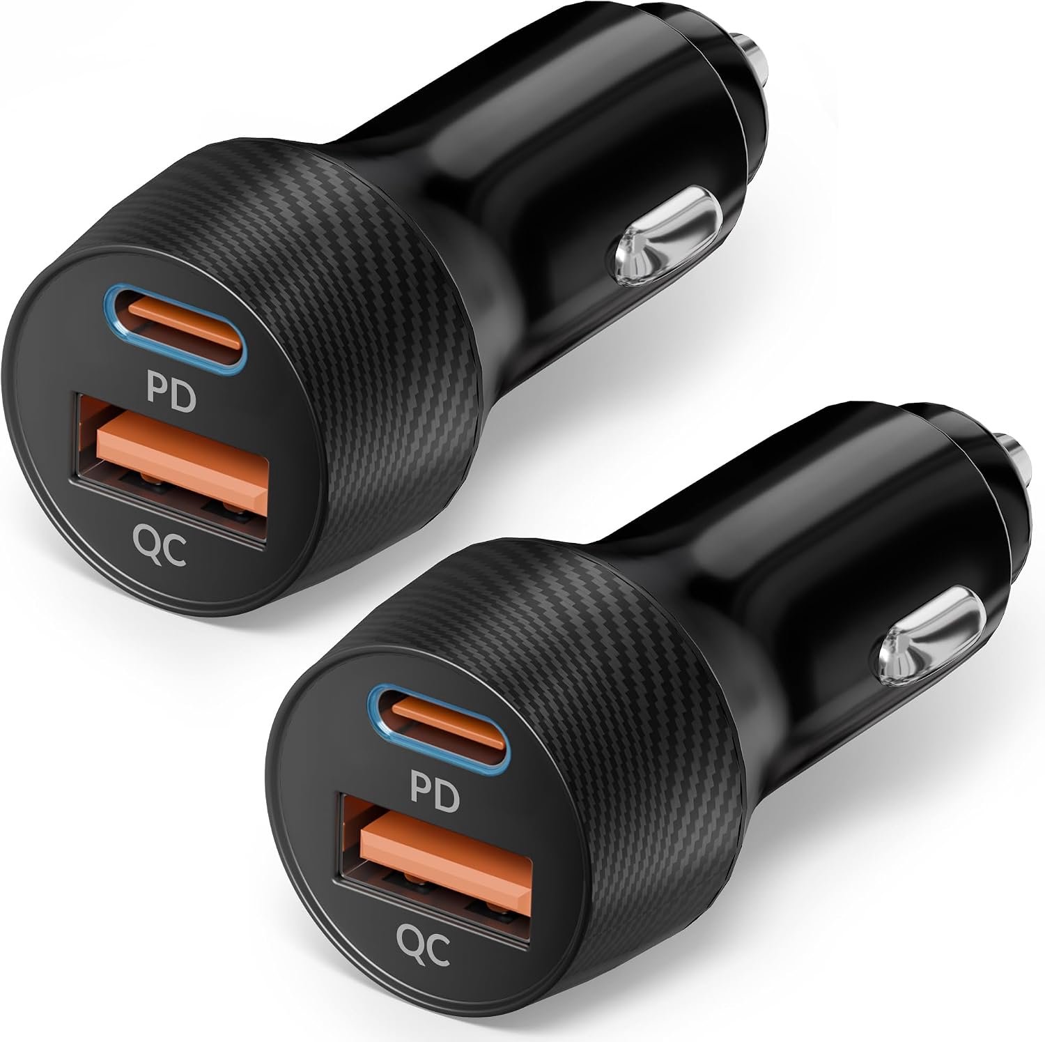2 Stuks 60W USB C Autolader, 2-Poorts 12V Adapter Auto Sigarettenaansteker