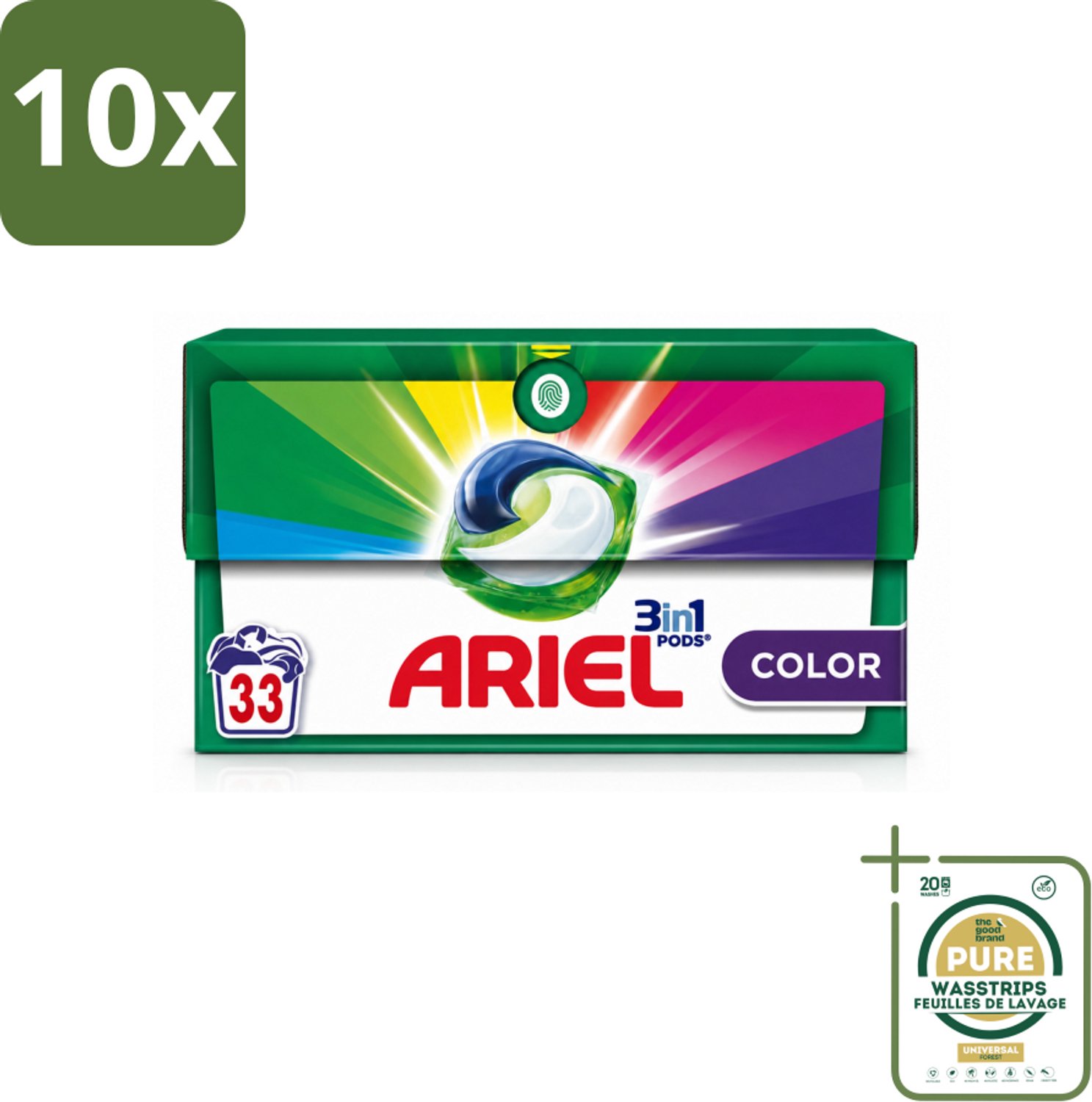 10 x Ariel - 3in1 Wasmiddel Pods - Color - 33 Pods - Wasstrips - 3in1 Wasmiddel - Kleurbehoud - Wasmiddel Voor Gekleurde Was - Pod Wasmiddel - Koud Water Wasmiddel