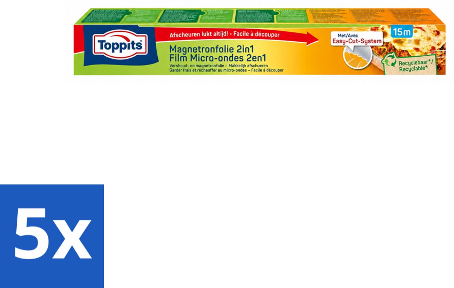 5 x Toppits – Magnetronfolie 2-in-1 – 15 m - Voordeelverpakking - 5 stuks