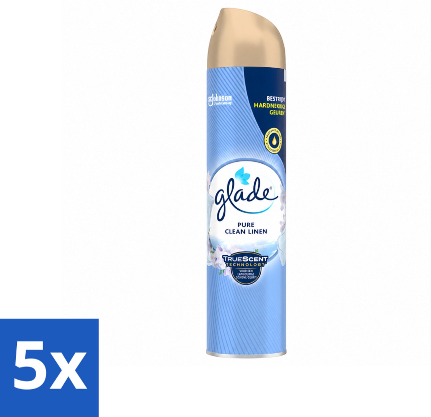 5 x Glade – Luchtverfrisser Spray – Pure Clean Linen – 300 ml - Voordeelverpakking - 5 stuks