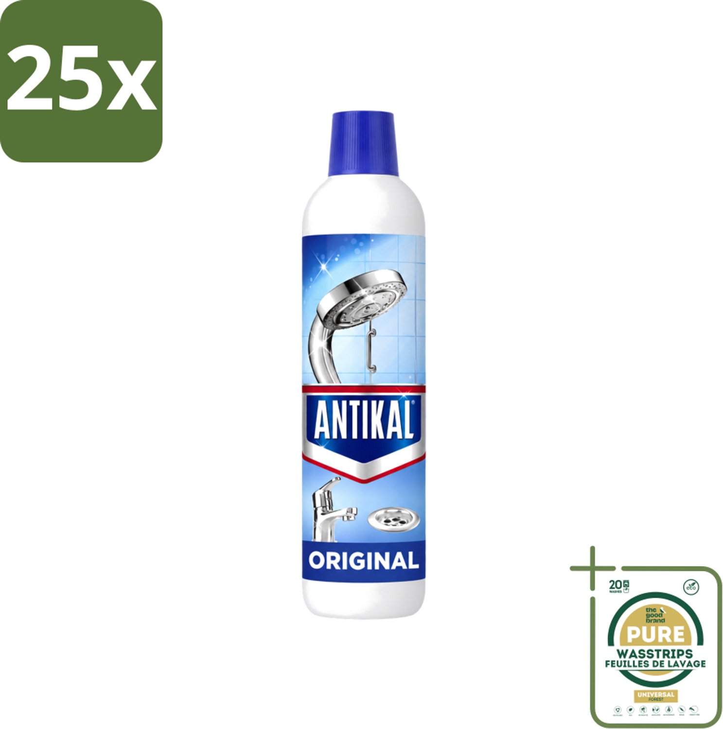 25 x Antikal Original Gel - Kalkreiniger - Extra Hechting - Diepwerkend - 750 ml - Wasstrips - Kalkreiniger - Kalk Verwijderen - Kalkaanslag Verwijderen - Kalkvrij Maken - Hard Water