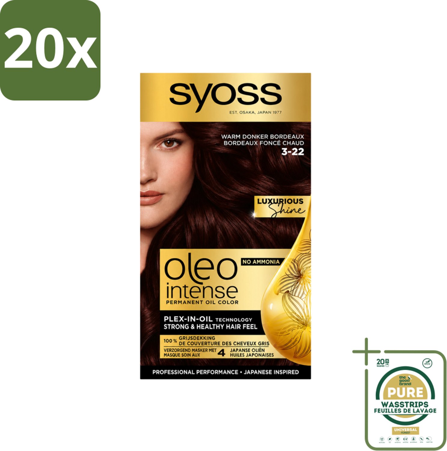 20 x SYOSS - Oleo Intense 3-22 - Haarverf - Permanente Haarkleuring - Warm Donker Bordeaux - Langdurige Kleur - Wasstrips - Haarverf - Permanent Haarverf - Warm Bordeaux - Donker Rood - Haarkleur