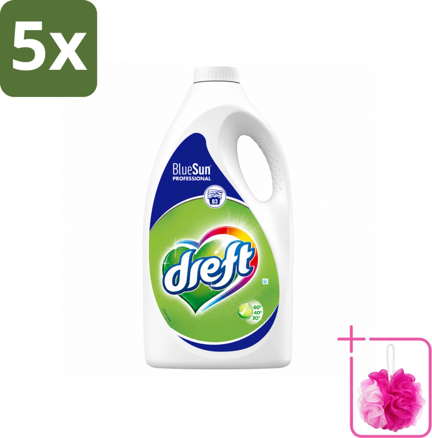 5 x Dreft - Vloeibaar Wasmiddel - Professional - Voor dagelijks gebruik - 83 Wasbeurten - Bulkverpakking - Wasmiddel - Douchemop - Vlekverwijdering