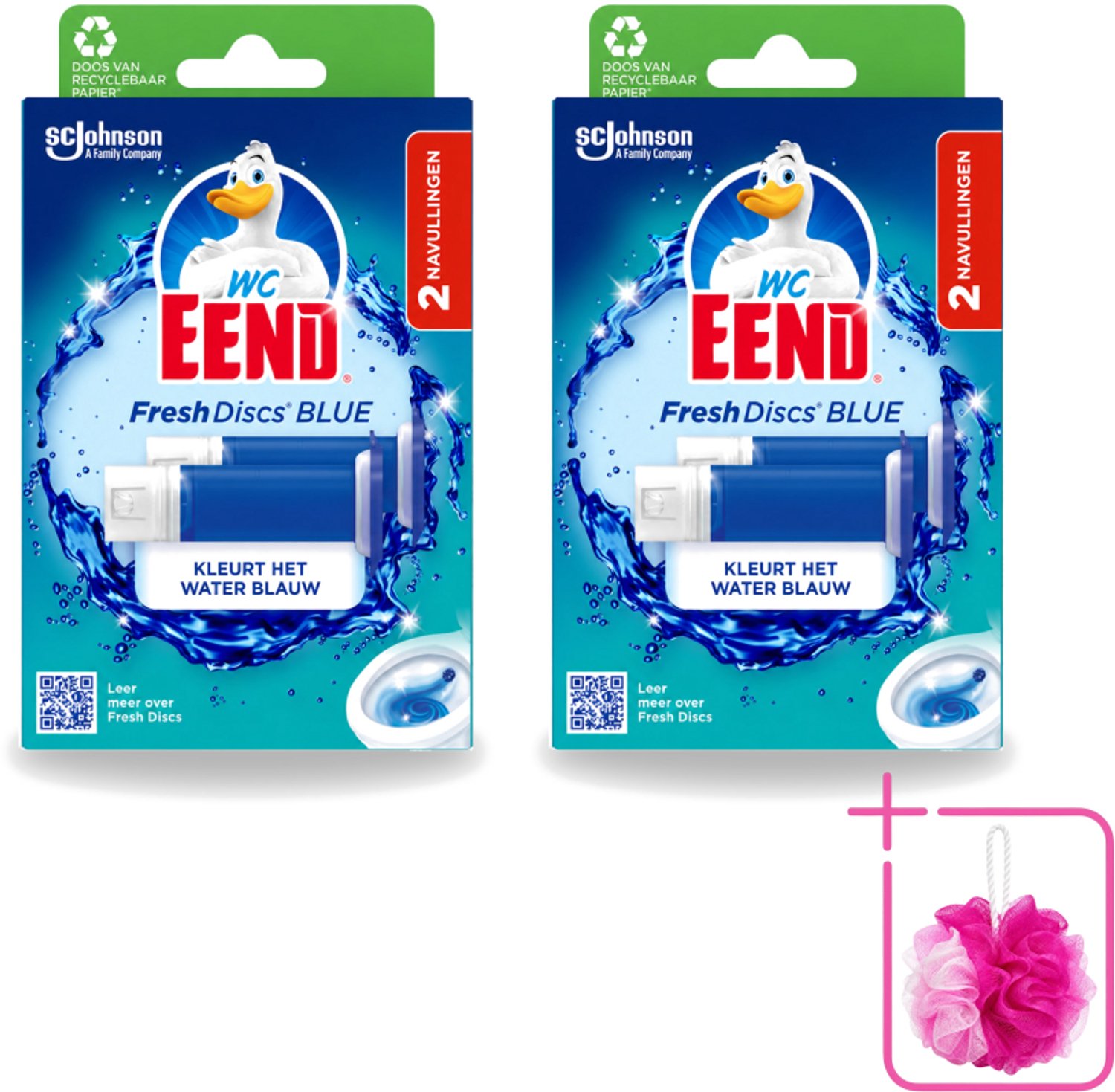 2 x WC Eend - Fresh Discs Coloring Blue - Duo Navulling - Kleurt Water Blauw & Verfrist - 72 ml - Bulkverpakking - Toiletgel - Douchemop - Toiletverzorging