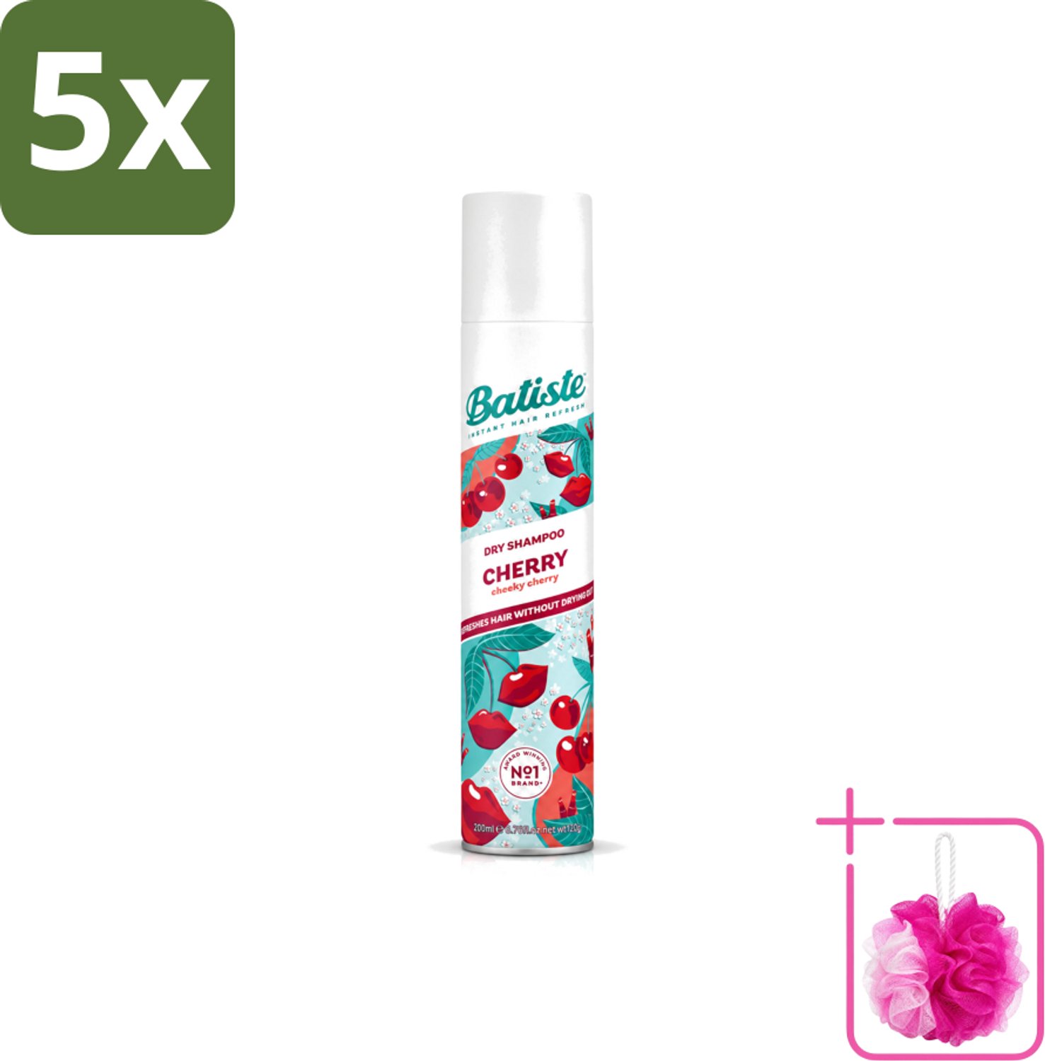 5 x Batiste - Cherry - Droogshampoo - Kersenbloesem Geur - Verfrist en Geeft Volume - 200ml - Bulkverpakking - Droogshampoo - Douchemop - Kersengeur