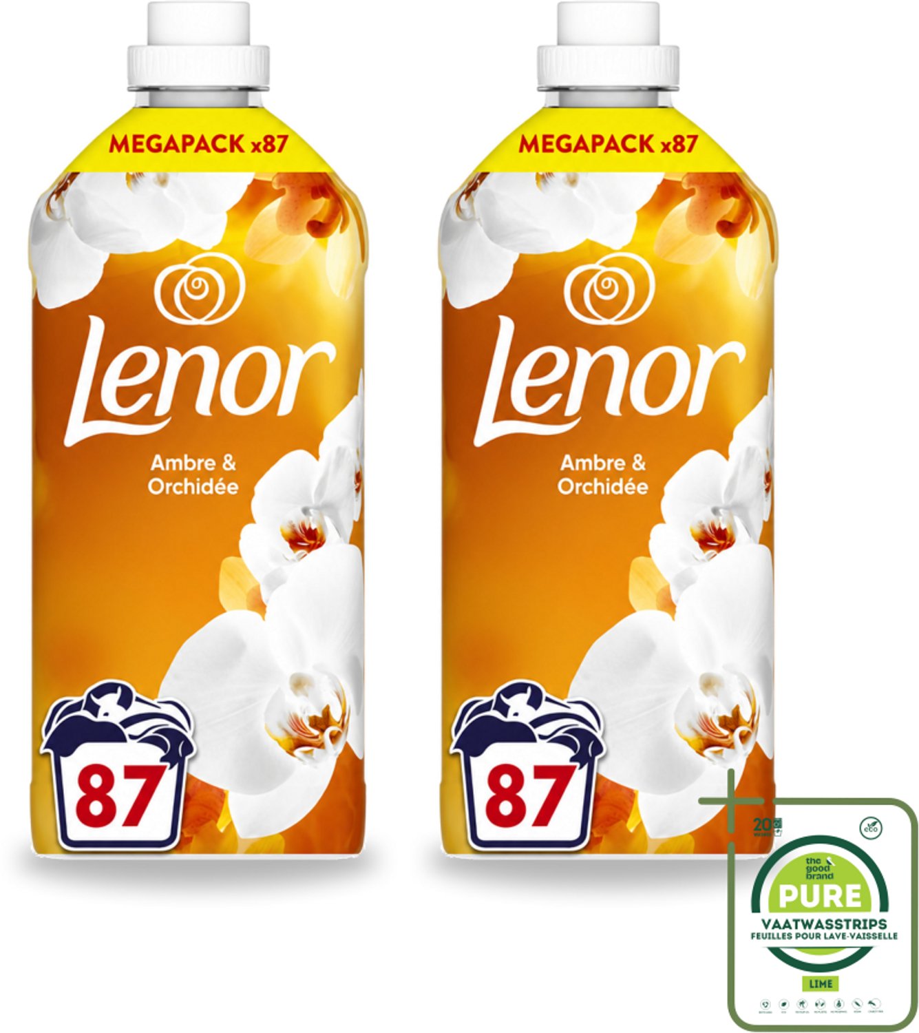2 x Lenor - Wasverzachter - Amber & Orchidee - Fris & Zacht - 87 Wasbeurten - Grootverpakking - Vaatwasstrips - Wasverzachter - Geur - Frisheid - Ontspanning - Wasgeur