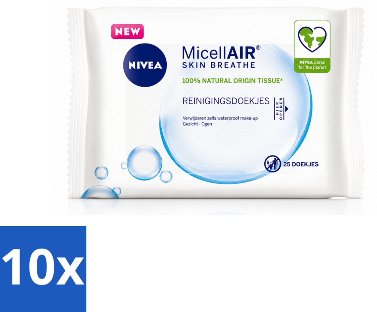 10 x NIVEA - Reinigingsdoekjes - 3-in-1 Micellaire Doekjes - Verwijdert Waterbestendige Make-up - 25 Doekjes - Voordeelverpakking - 10 stuks