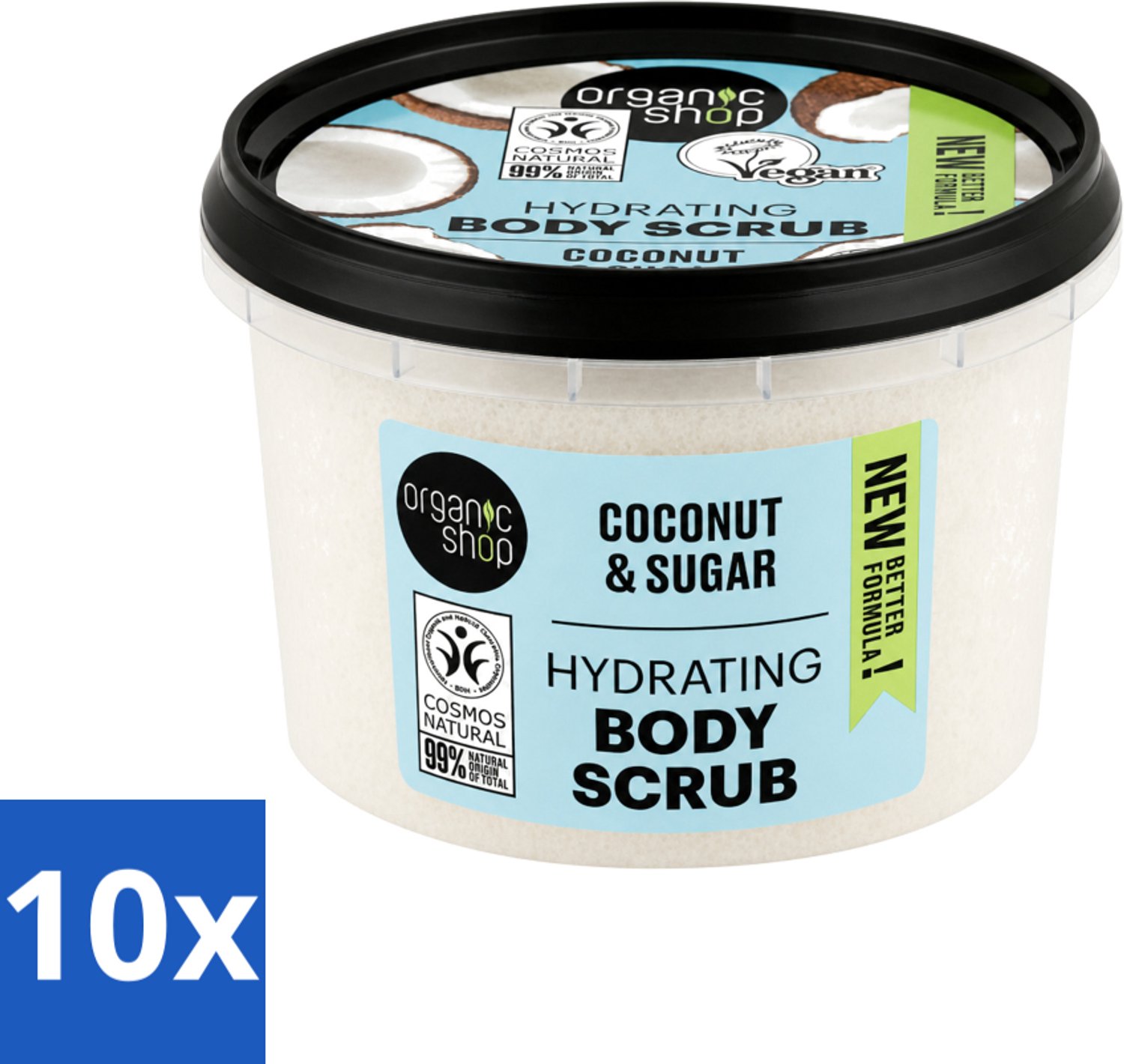 10 x Organic Shop - Hydrating Body Scrub Coconut - Diep Voedend - 250 ml - Voordeelverpakking - 10 stuks