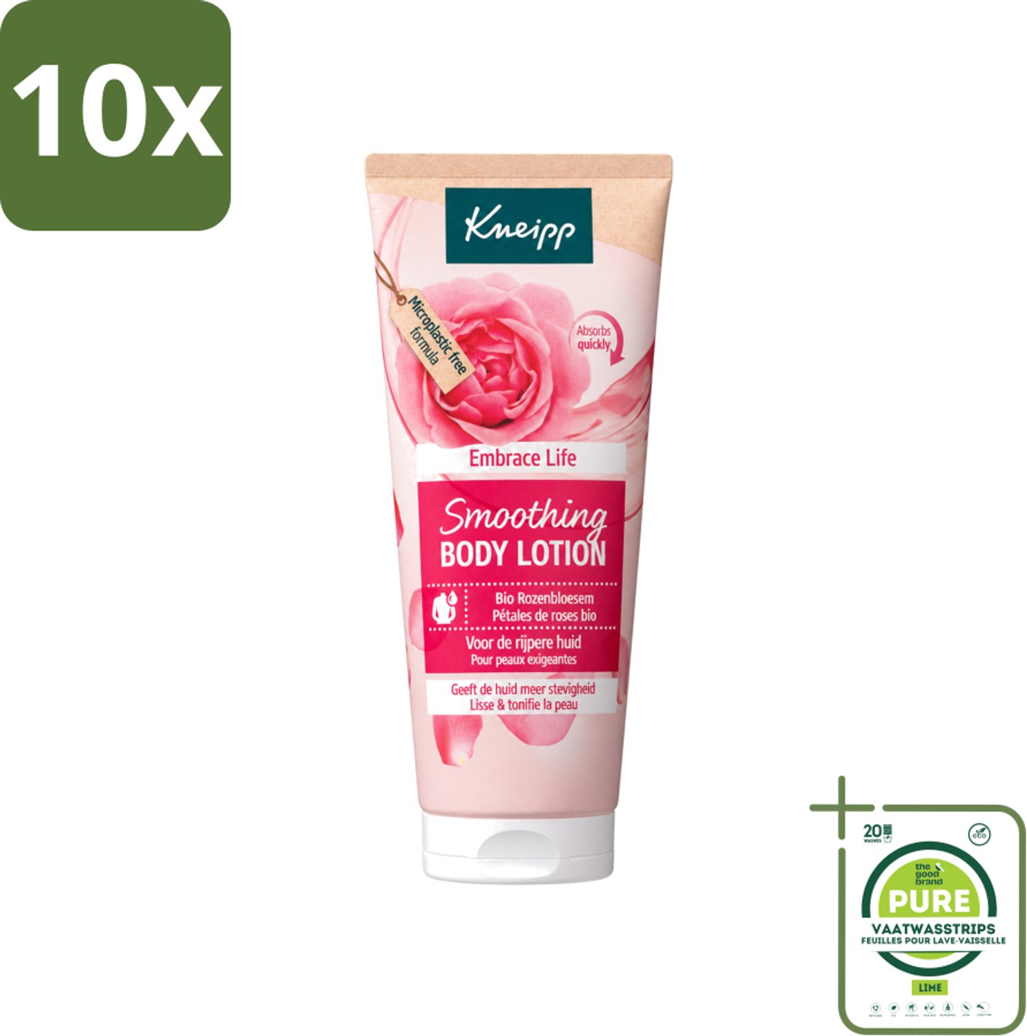 10 x Kneipp - Body lotion - Embrace Life - Anti‑Aging verzorging - 200 ml - Grootverpakking - Vaatwasstrips - Anti-aging Bodylotion - Huidverzorging - Huidveroudering - Vochtbalans - Elastische Huid