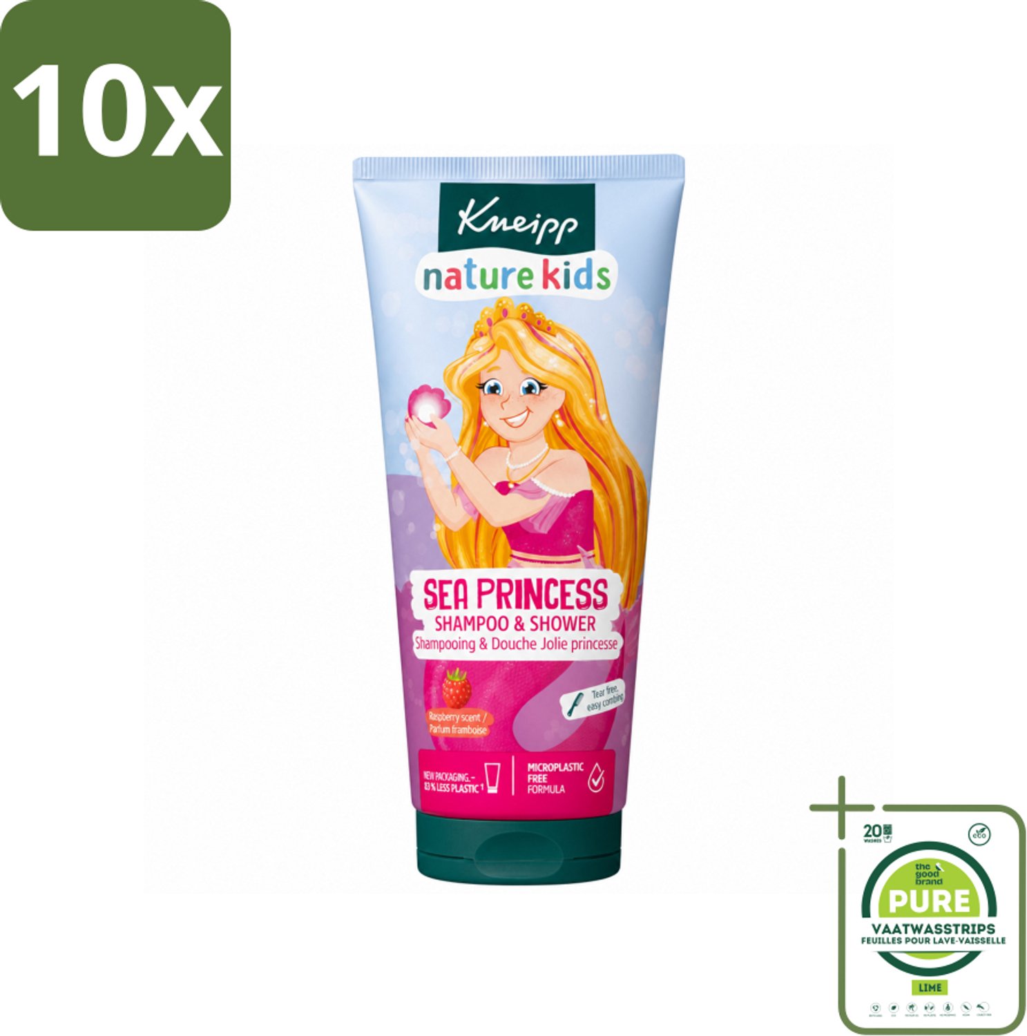 10 x Kneipp - Shampoo & Douche - Prinsessen - 200 ml - Grootverpakking - Vaatwasstrips - Kinderdouchegel - Kinderbad - Frambozengeur - Natuurlijke Douchegel - Kinderhuid