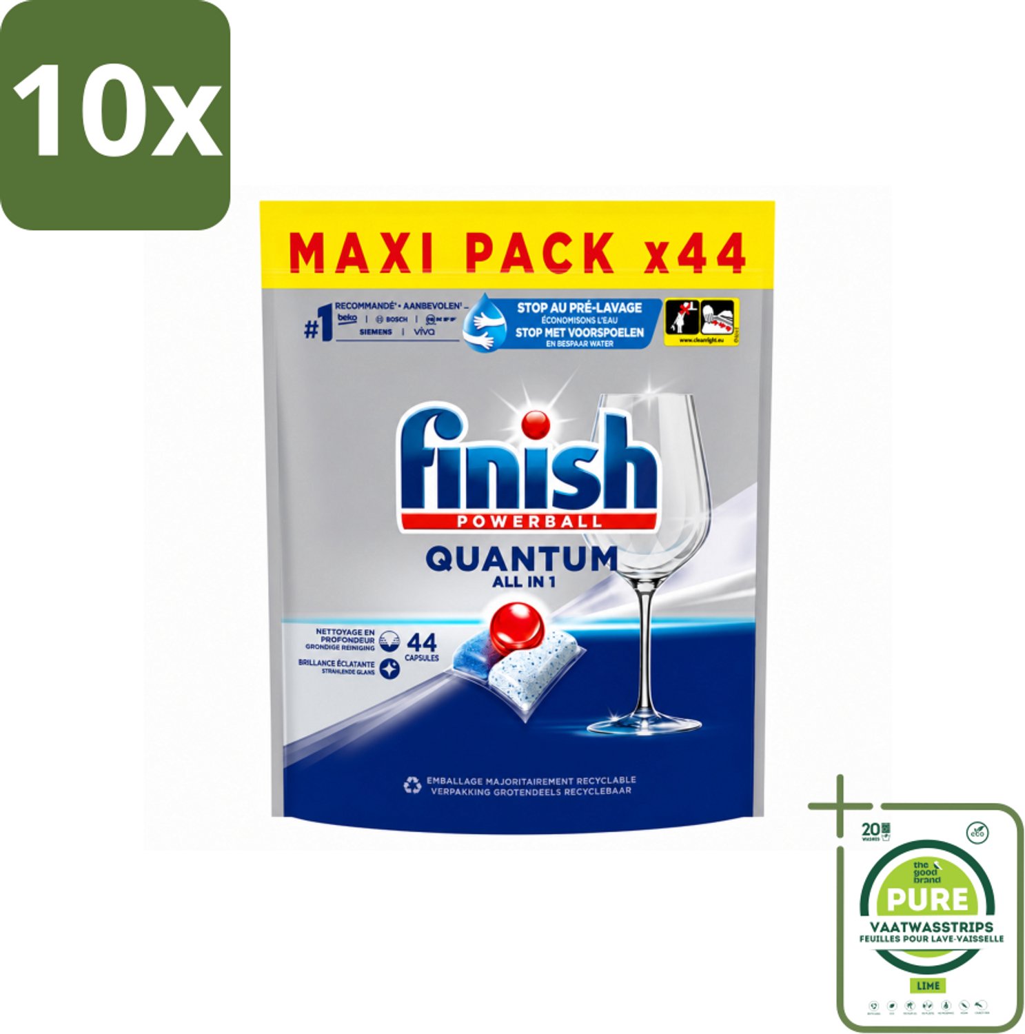 10 x Finish - Vaatwasmiddel - Quantum All in One Regular - Alles-in-1 Kracht - 44 capsules - Grootverpakking - Vaatwasstrips - Vaatwasser - Reiniging - Glans - Vaatwastablet - Quantum