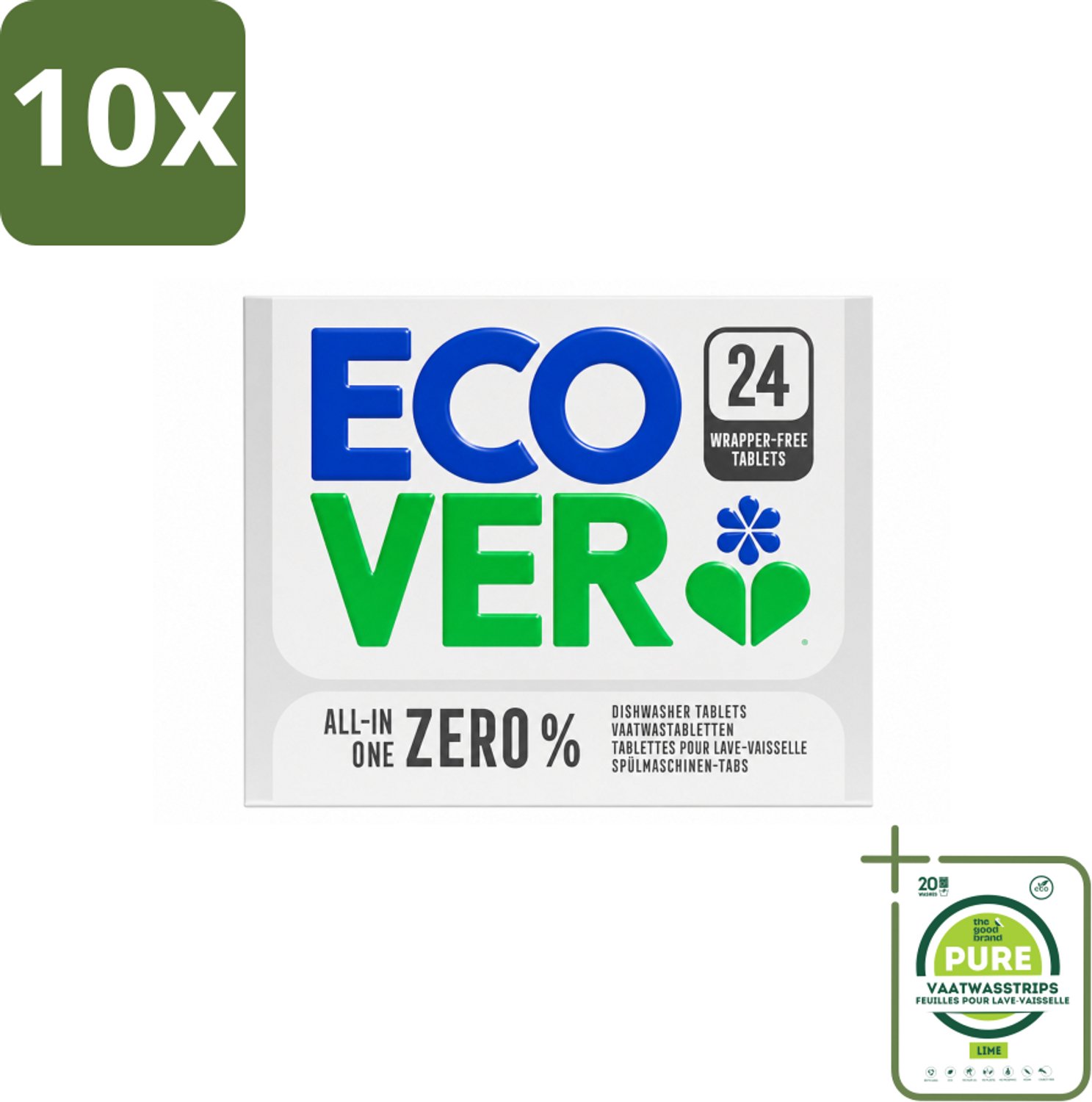 10 x Ecover - Vaatwastabletten All-in-One Zero% - 24 Tabs - Grootverpakking - Vaatwasstrips - Vaatwasmiddel - Vaatwastablet - Zero% Vaatwastablet - Gevoelige Vaatwasmiddel - Milieuvriendelijk Vaatwasmiddel