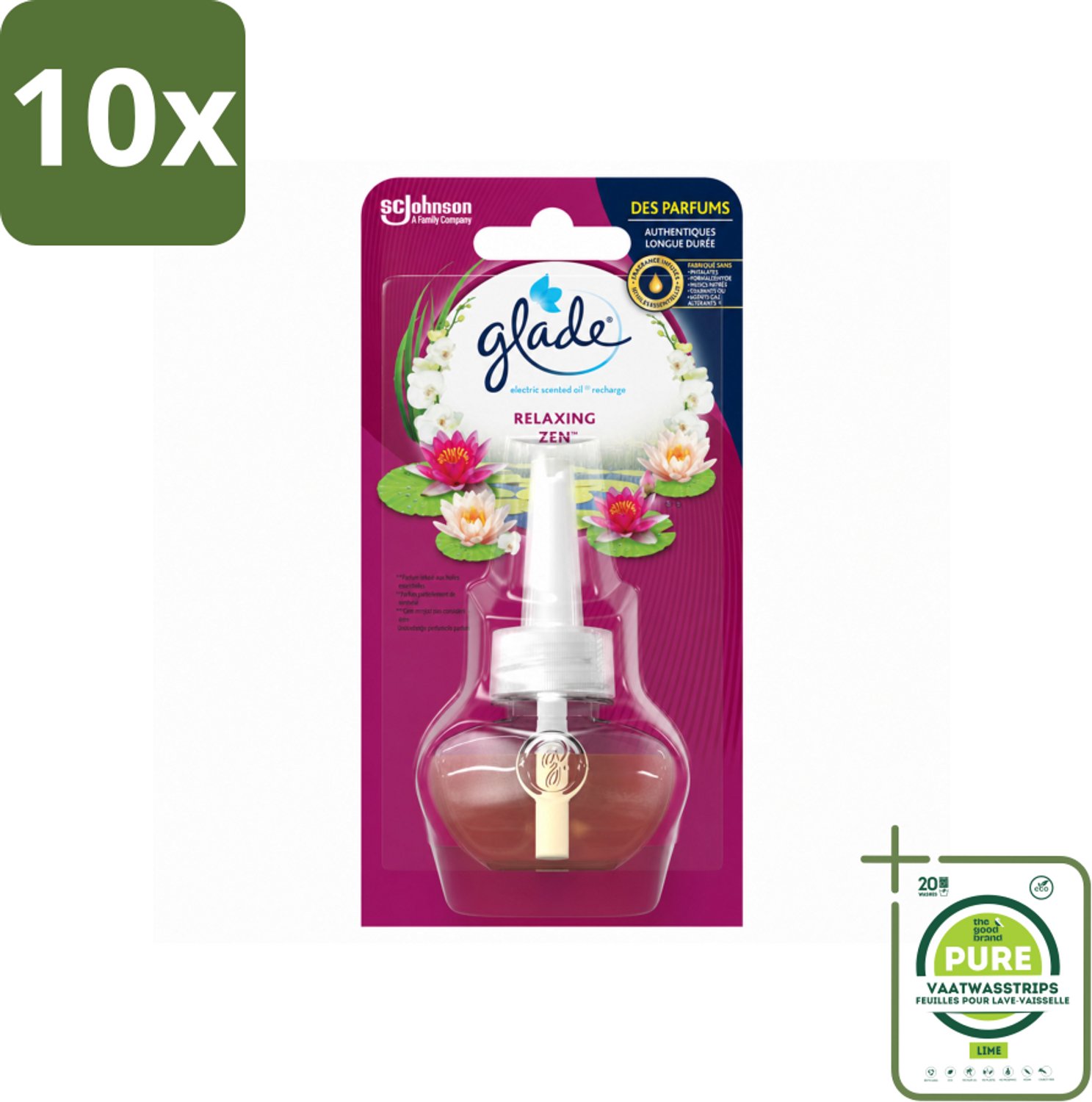 10 x Glade - Navulling Elektrische Olie - Relaxing Zen - Zonder Houder - Grootverpakking - Vaatwasstrips - Ontspanning - Geur - Rust - Kalmerende Geur - Geurverspreider
