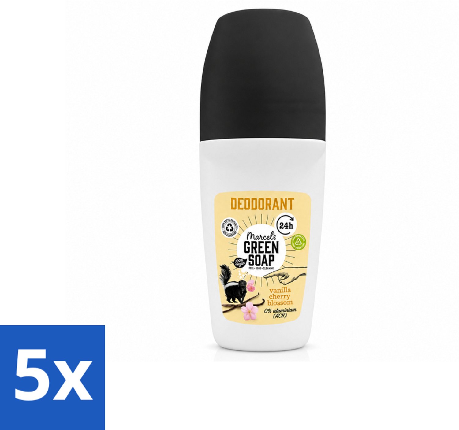 5 x Marcel's Green Soap - Deodorant Roller - Vanilla & Cherryblossom - Langdurige frisheid - 50 ml - Voordeelverpakking - 5 stuks