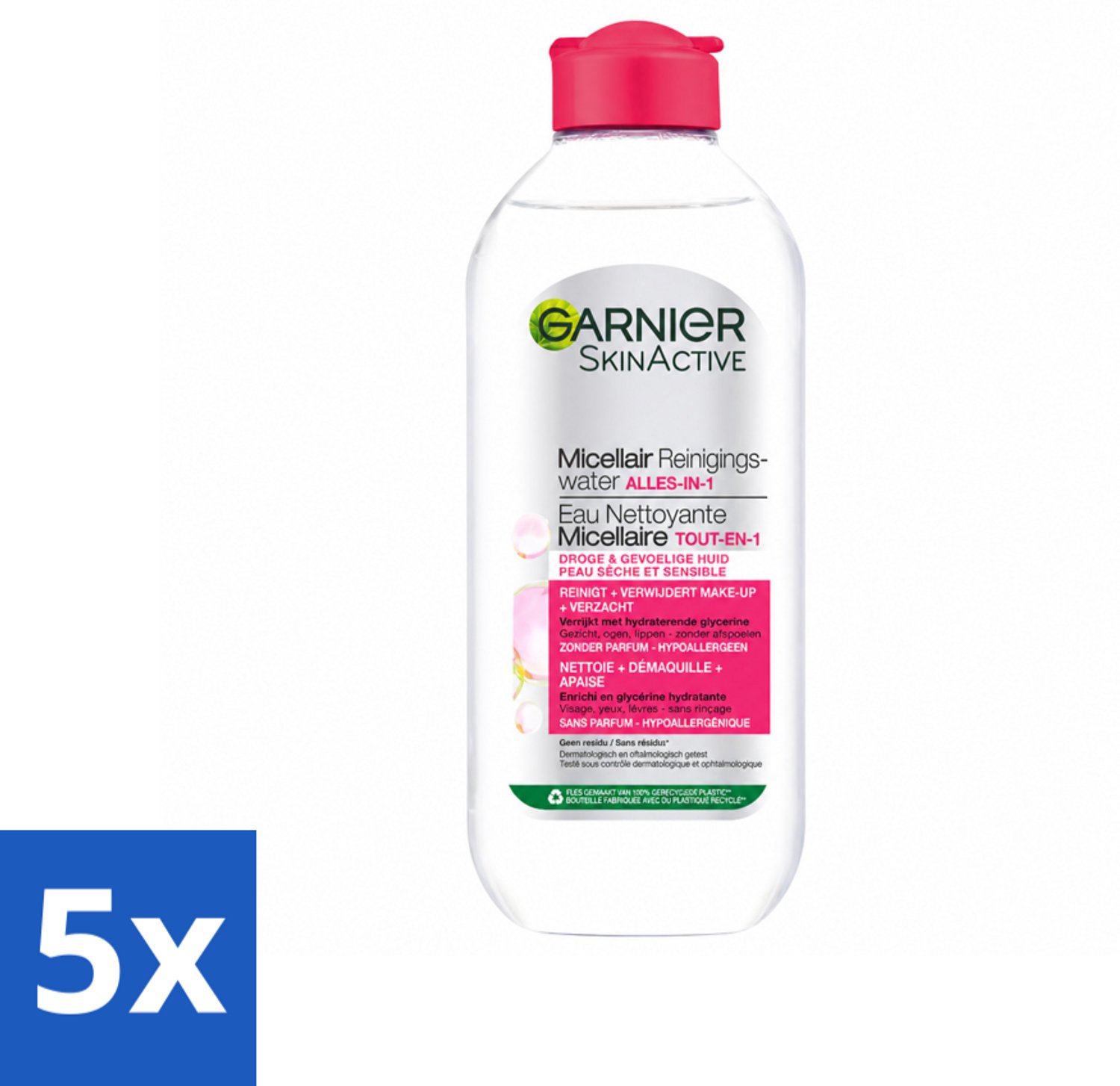 5 x Garnier - SkinActive - Micellair Reinigingswater - Droge & Gevoelige Huid - Hydraterend & Reinigend - 400 ml - Voordeelverpakking - 5 stuks