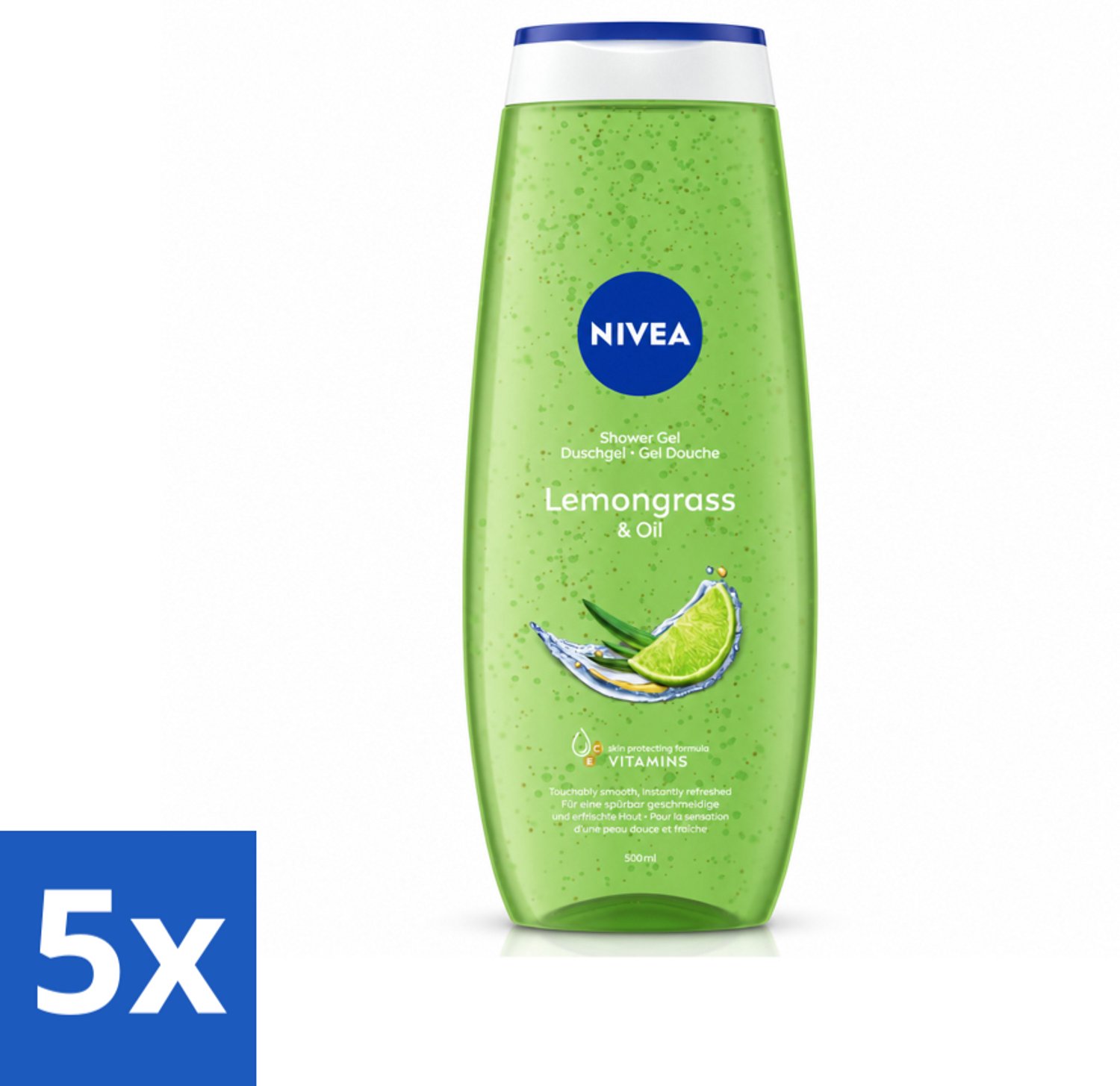 5 x NIVEA - Douchegel - Citroengras & Olieverzorging - Glad & Verfrissend Huidgevoel - 500 ml - Voordeelverpakking - 5 stuks