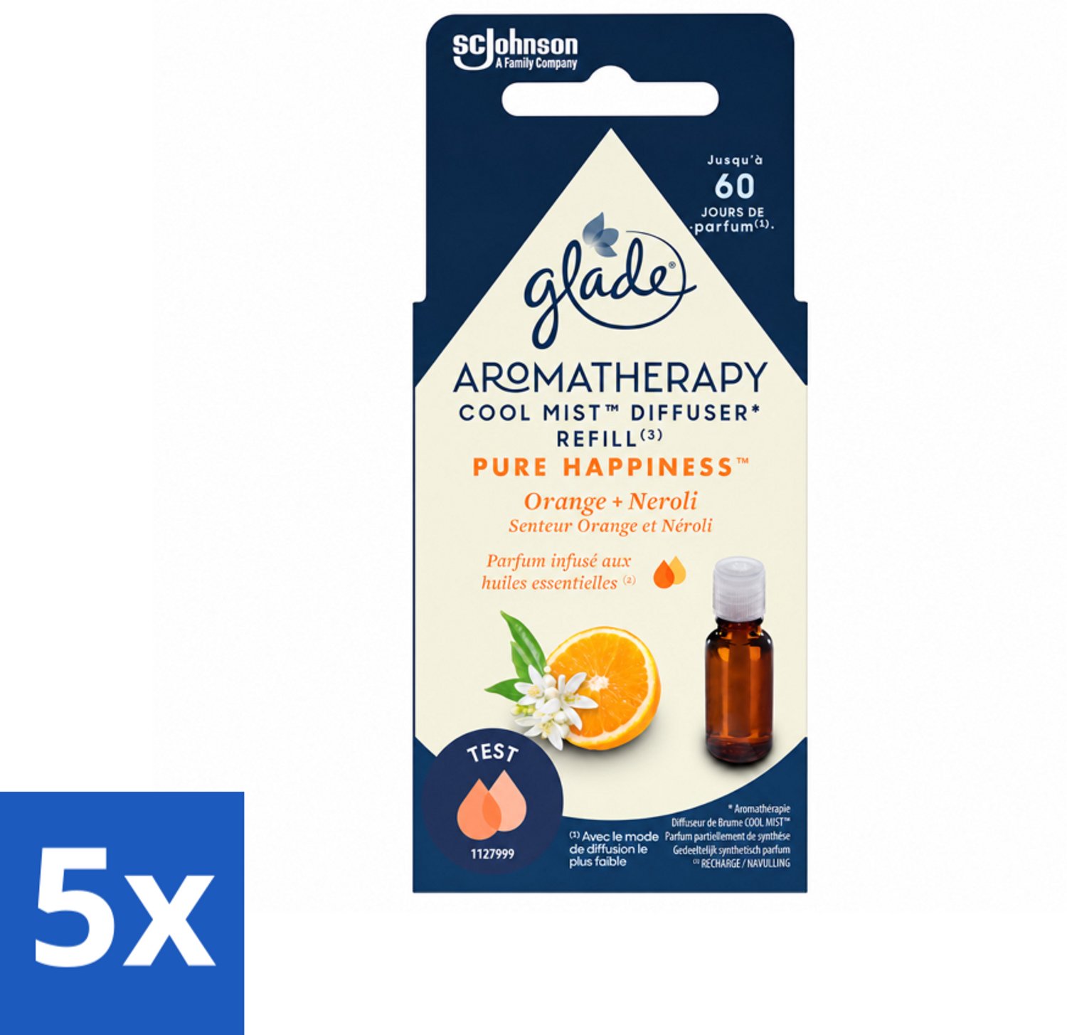 5 x Glade - Mistnavulling Pure Happiness - Aromatherapie - 17,4 ml - Voordeelverpakking - 5 stuks