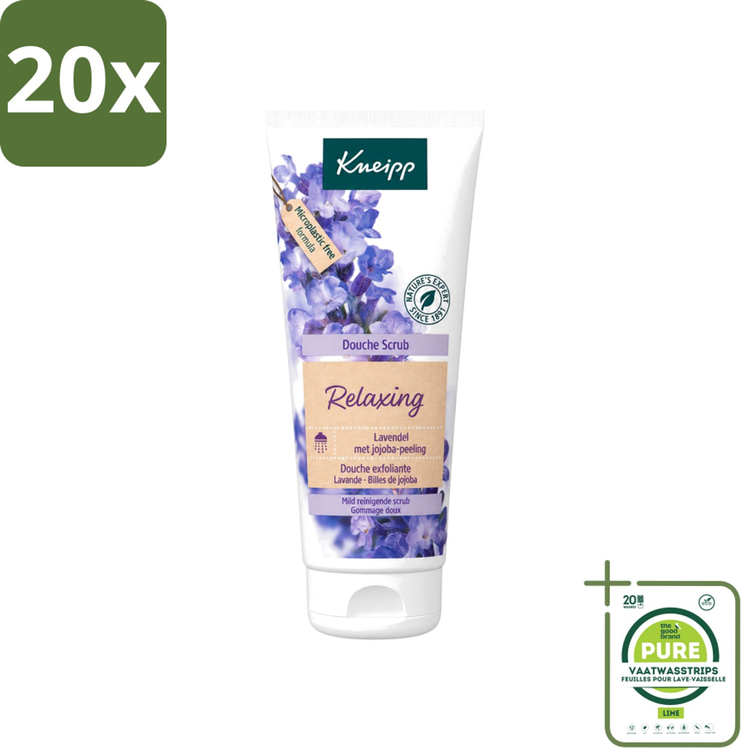 20 x Kneipp - Douche scrub - Relaxing - Lavendel - Bloemige geur - 200 ml - Grootverpakking - Vaatwasstrips - Douche Scrub - Ontspanning - Lavendel - Huidverzorging - Exfoliatie