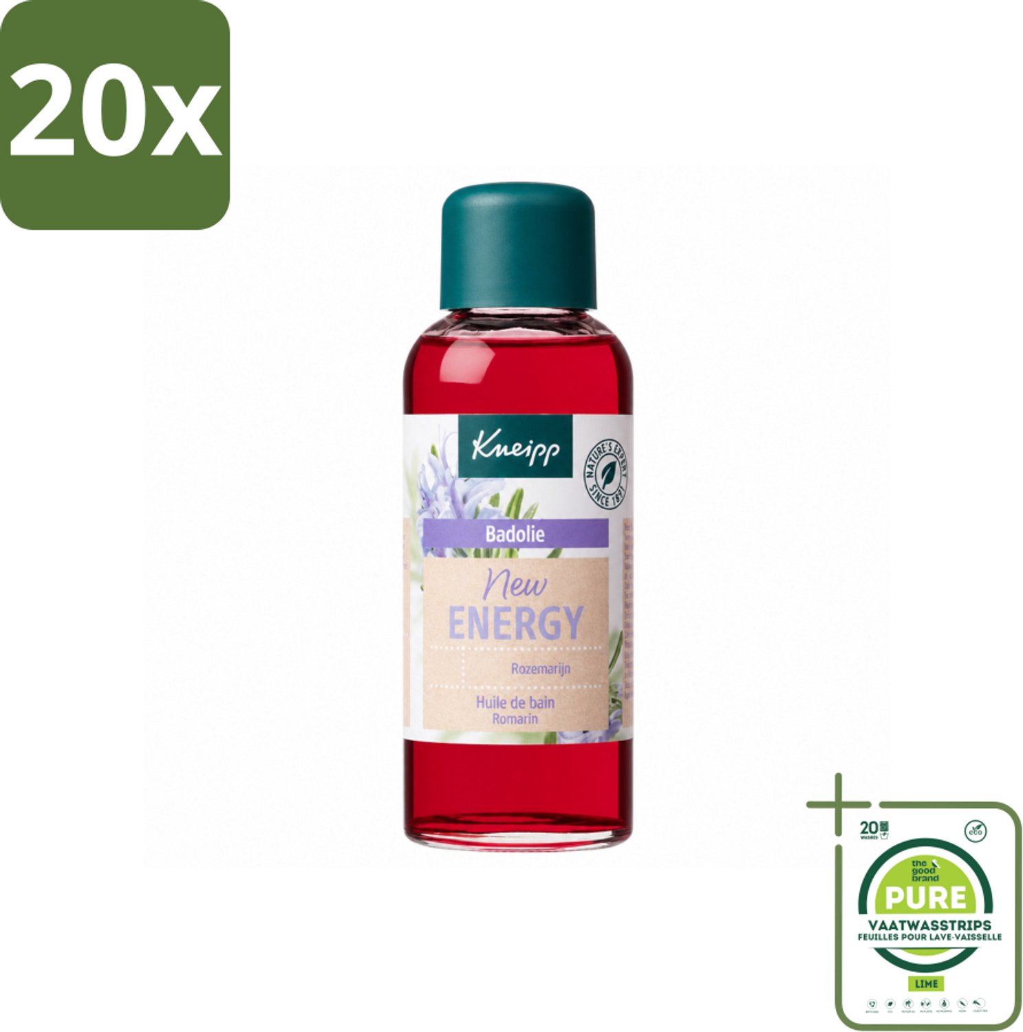 20 x Kneipp - Badolie - Rozemarijn - Voor nieuwe energie - 100 ml - Grootverpakking - Vaatwasstrips - Badolie - Energie - Rozemarijn - Verkwikkend Bad - Stimulerend Bad