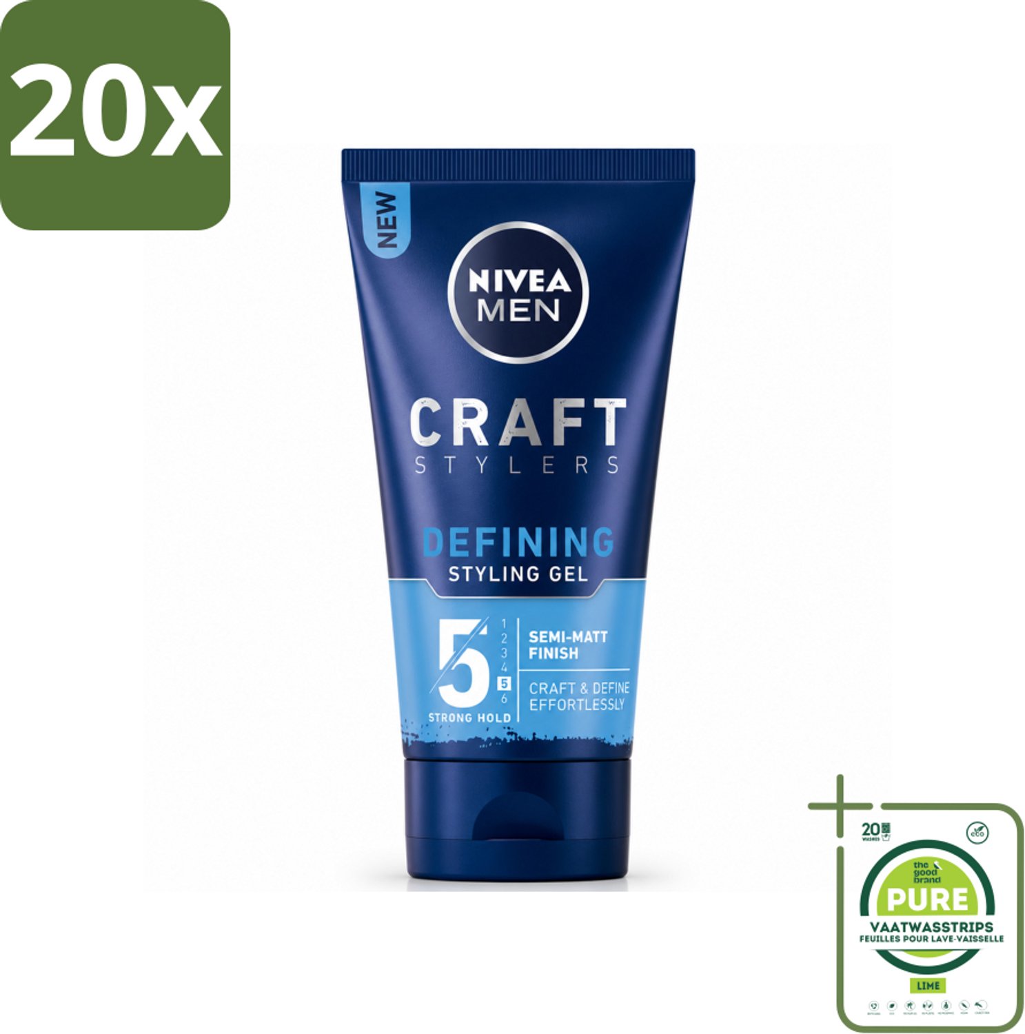20 x NIVEA MEN - Styling Gel - Matte Finish - 150 ml - Grootverpakking - Vaatwasstrips - Haarkleur - Haartypen - Haartypen - Haartypen - Haartypen