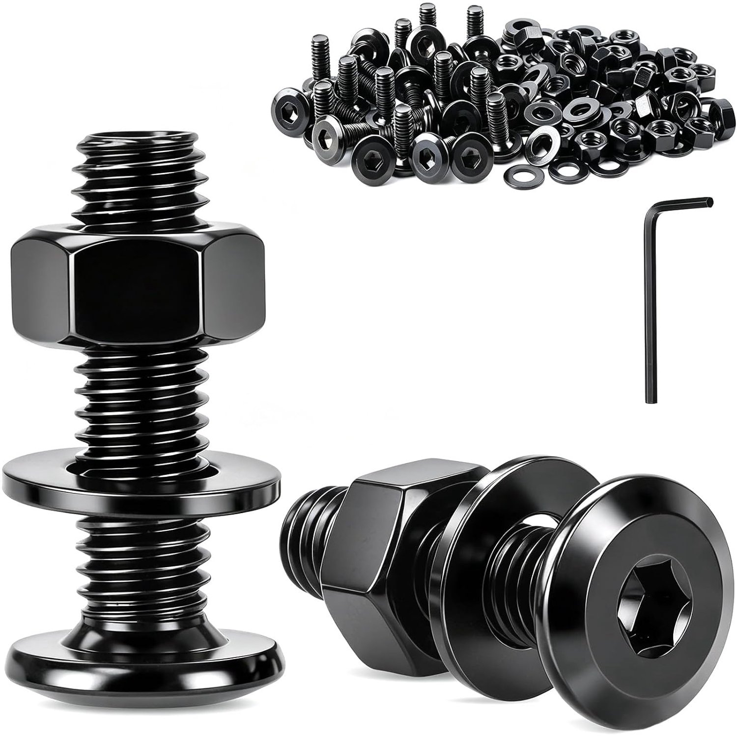 Set van 10 stuks, M8 x 35 mm, platte kopschroeven, zwart