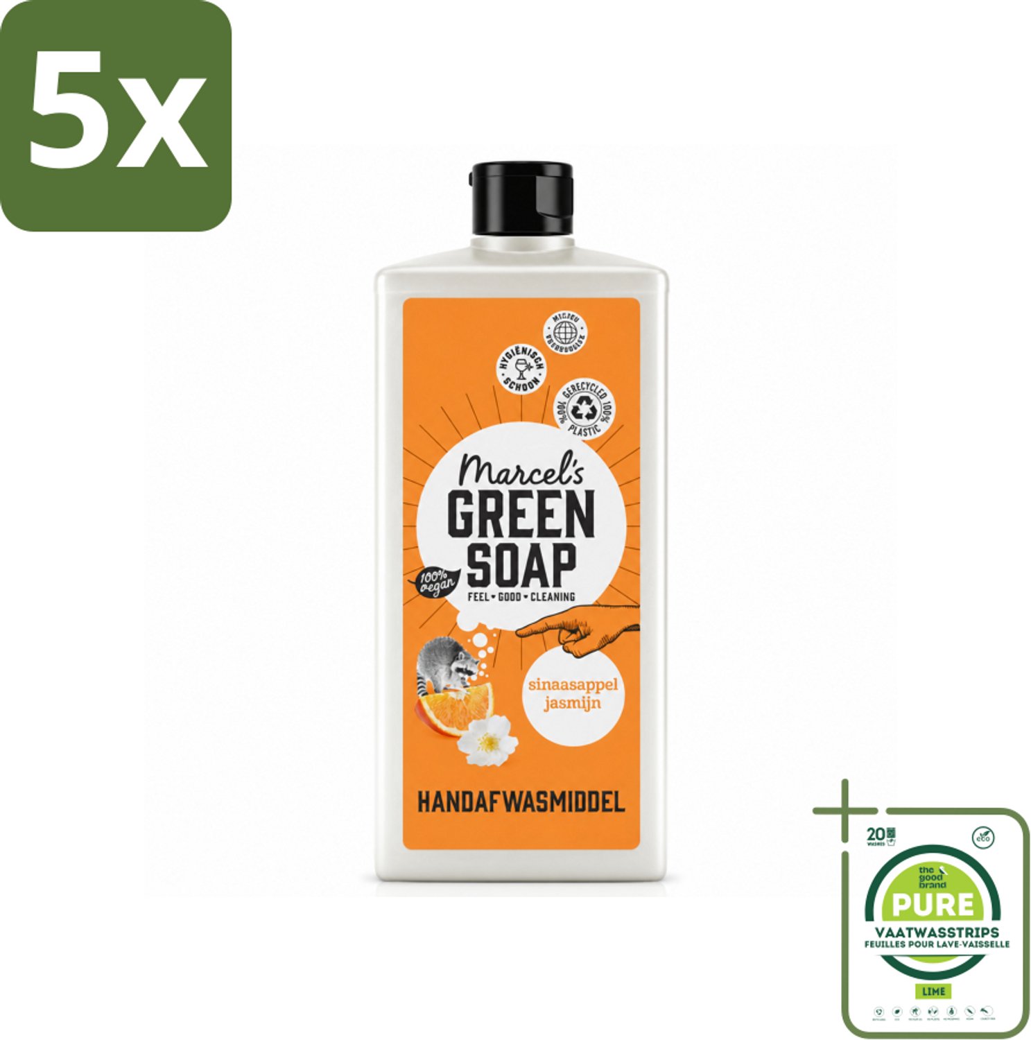 5 x Marcel's Green Soap - Afwasmiddel - Sinaasappel & Jasmijn - Voor dagelijks gebruik - 500 ml - Grootverpakking - Vaatwasstrips - Afwasmiddel Sinaasappel Jasmijn - Natuurlijke Afwas - Plantaardige Zepen - Biologisch Afbreekbaar - Schone Vaat