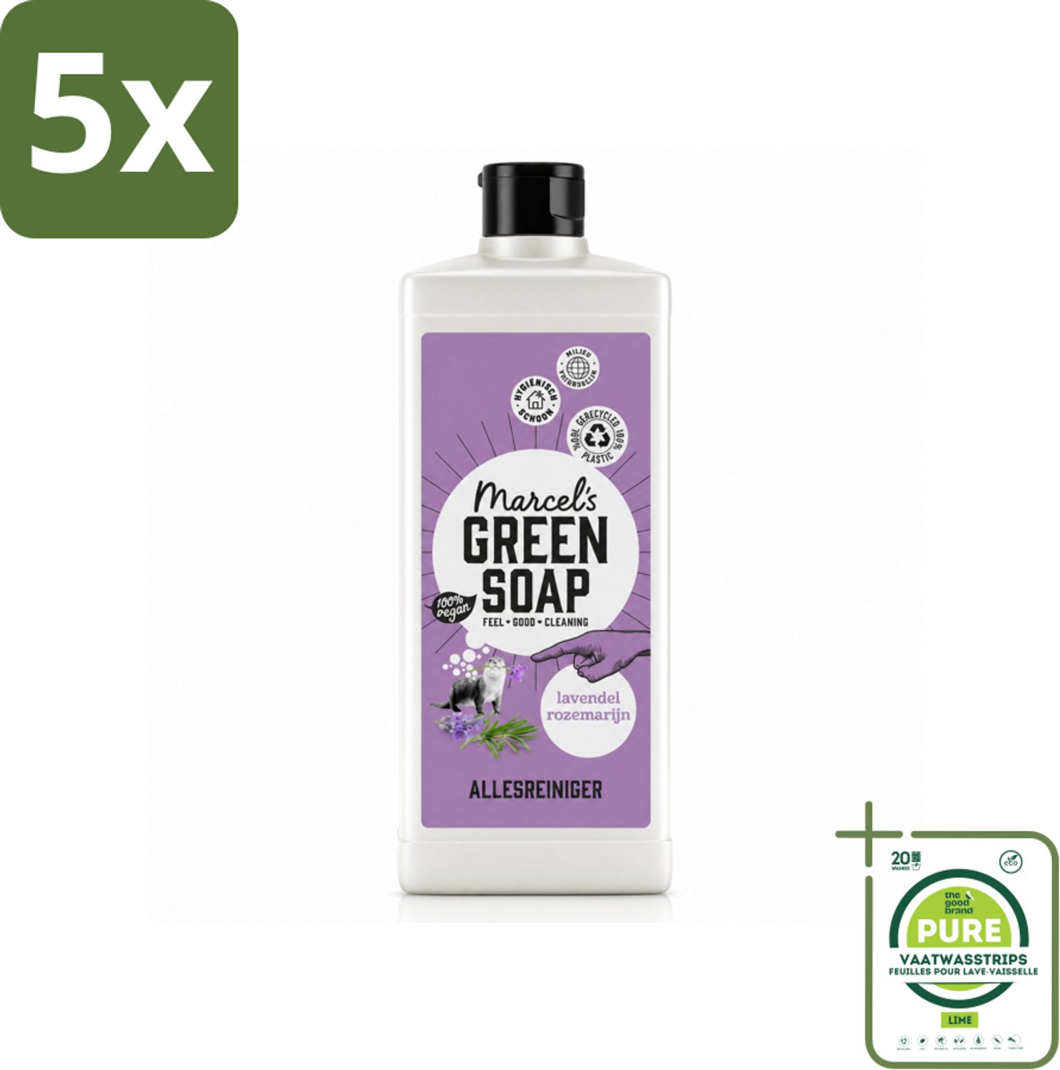 5 x Marcel's Green Soap - Allesreiniger - Lavendel & Rozemarijn - Natuurlijk & effectief - 750 ml - Grootverpakking - Vaatwasstrips - Allesreiniger - Natuurlijke Reiniger - Vet Verwijderen - Vuil Verwijderen - Badkamer Reinigen