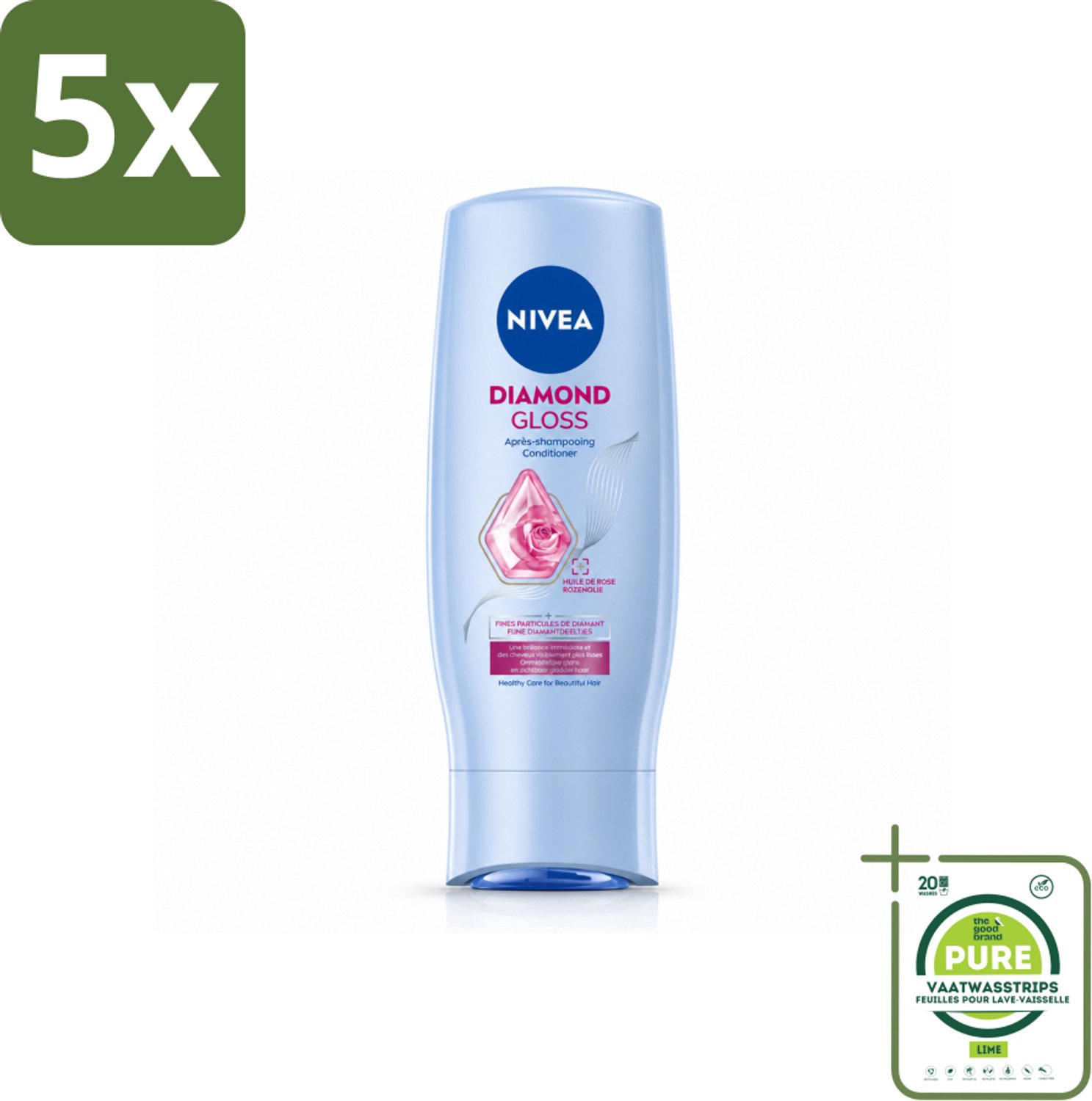 5 x NIVEA - Diamantglans Conditioner - Crèmespoeling - Voor Glans - 200 ml - Grootverpakking - Vaatwasstrips - Diamant Glans - Haar Verzorgen - Haar Glans - Haar Verzachten - Haar Doorkambaar