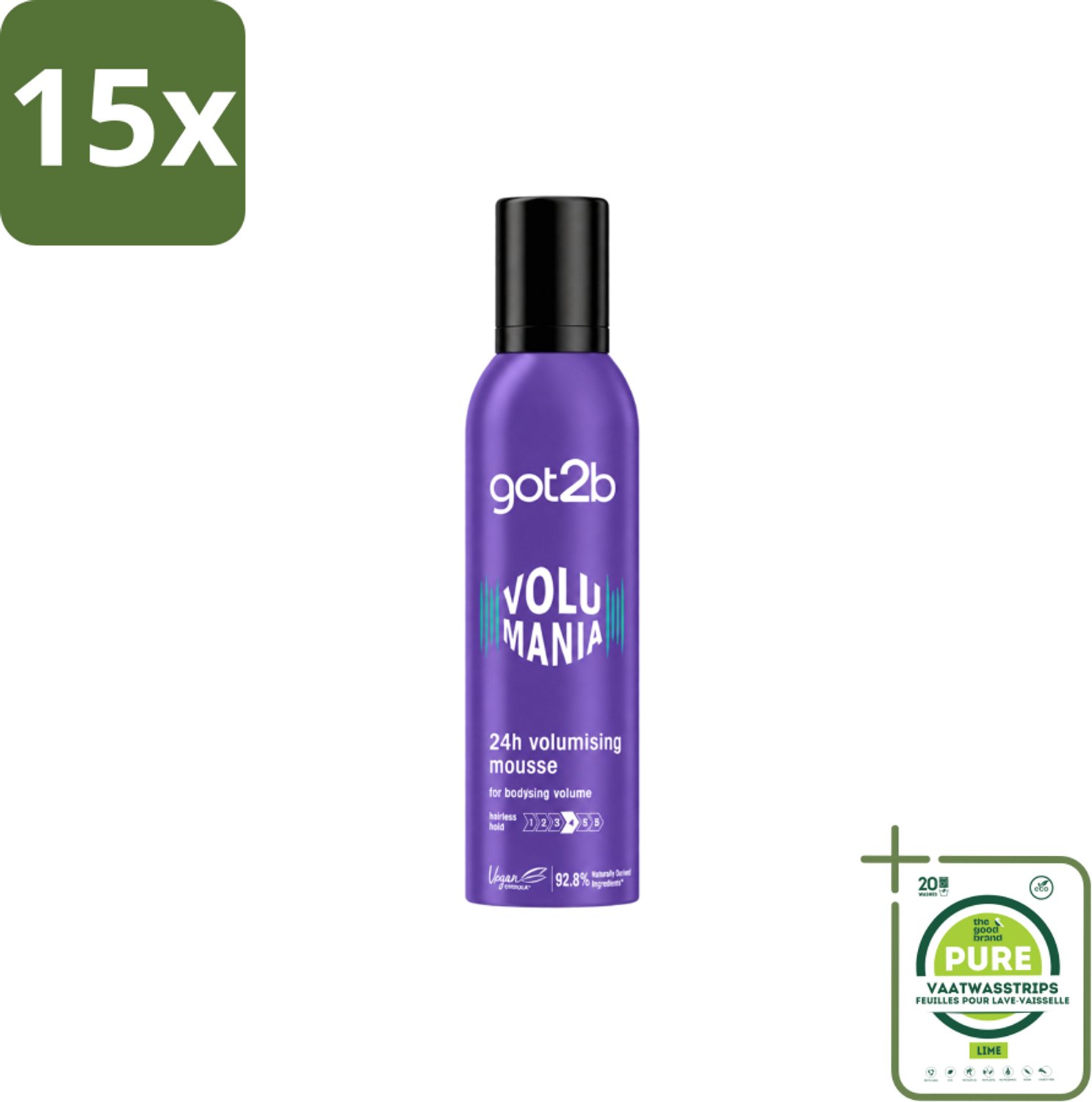 15 x Got2B - Volumemousse - Volumania 24H - 250 ml - Grootverpakking - Vaatwasstrips - Haar Volume - Haarkleur - Haarkleuring - Haarkleuring - Haarkleur